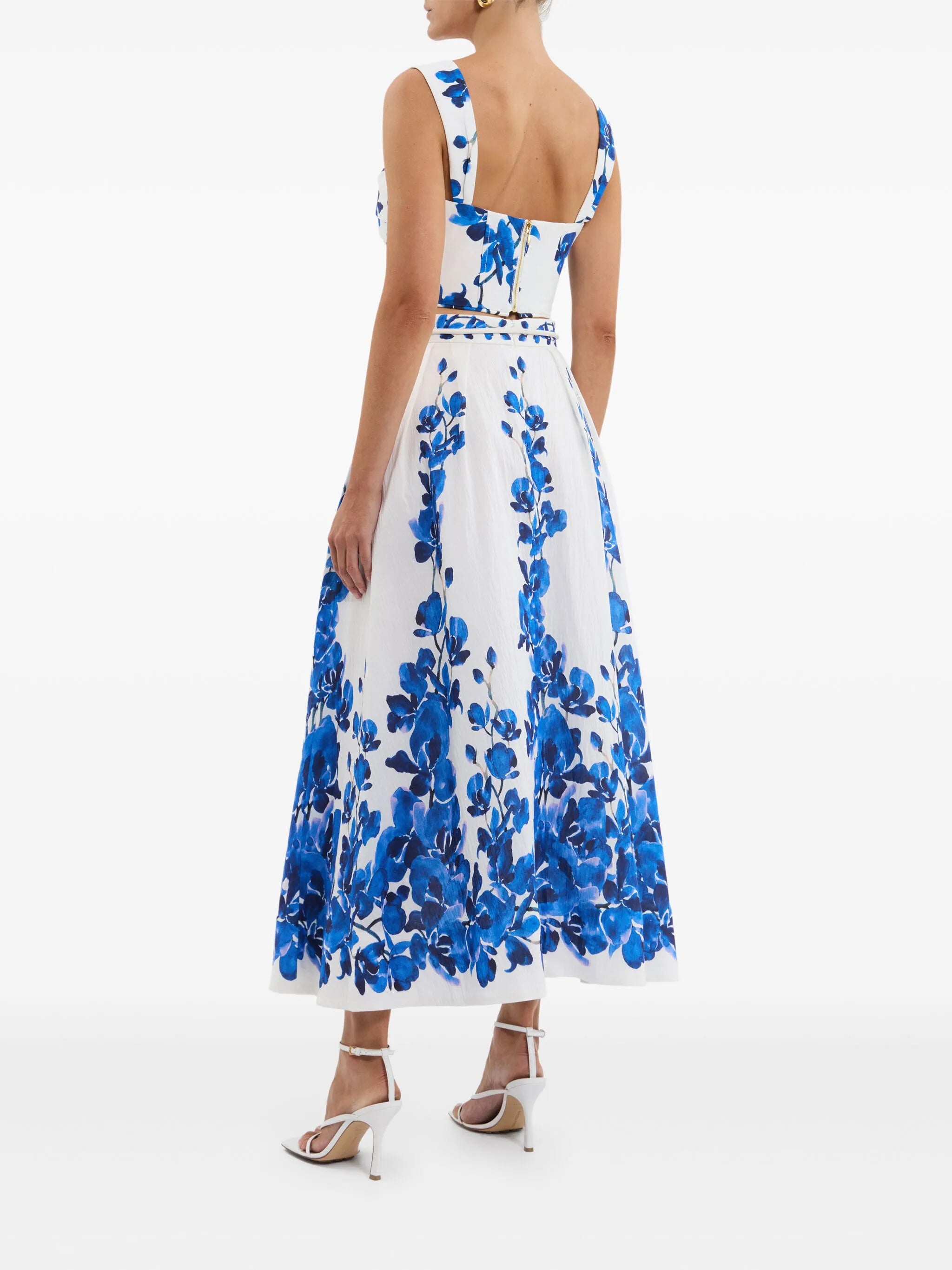 floral-motif midi skirt