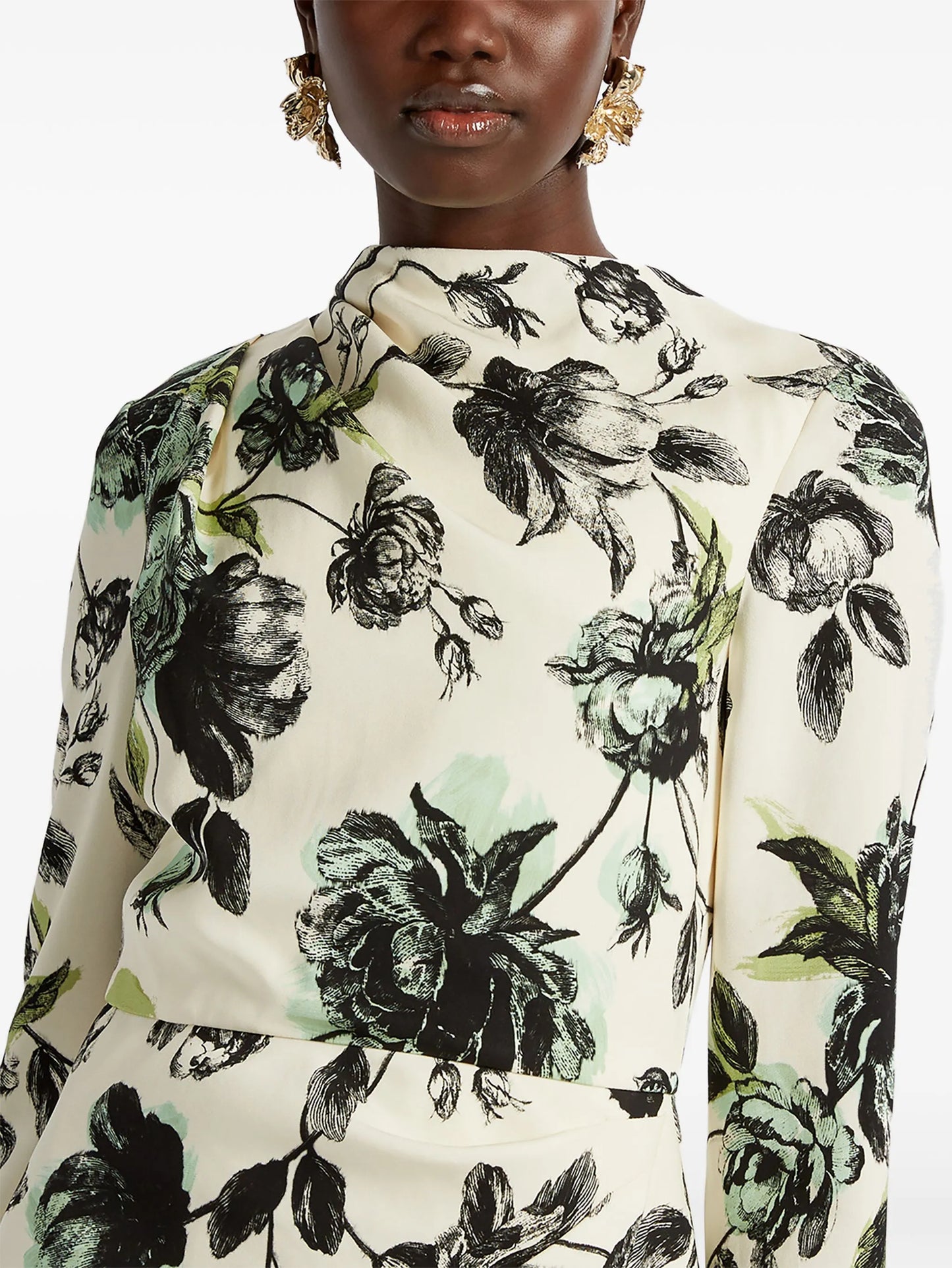 draped long-sleeve midi dress