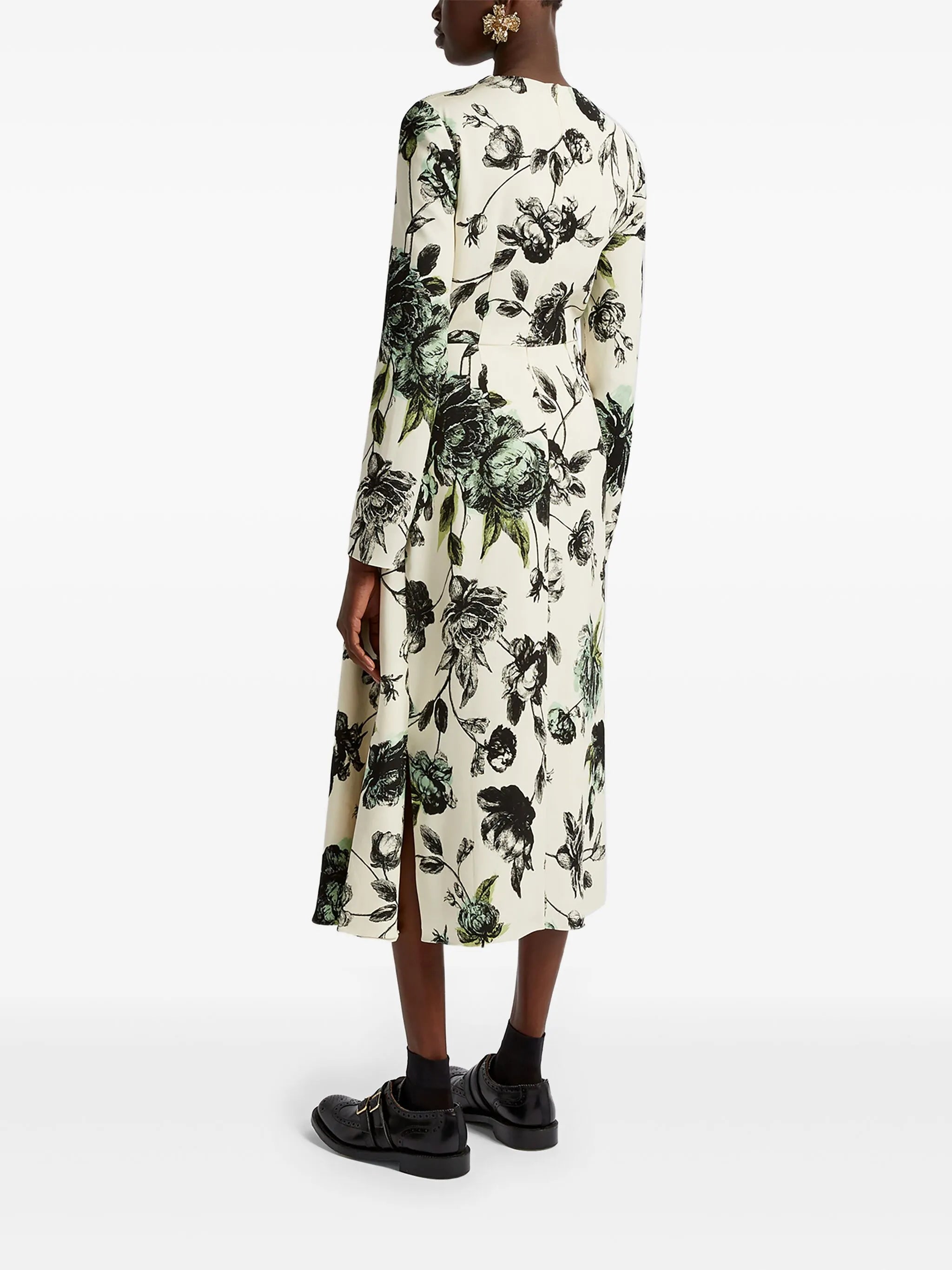 draped long-sleeve midi dress
