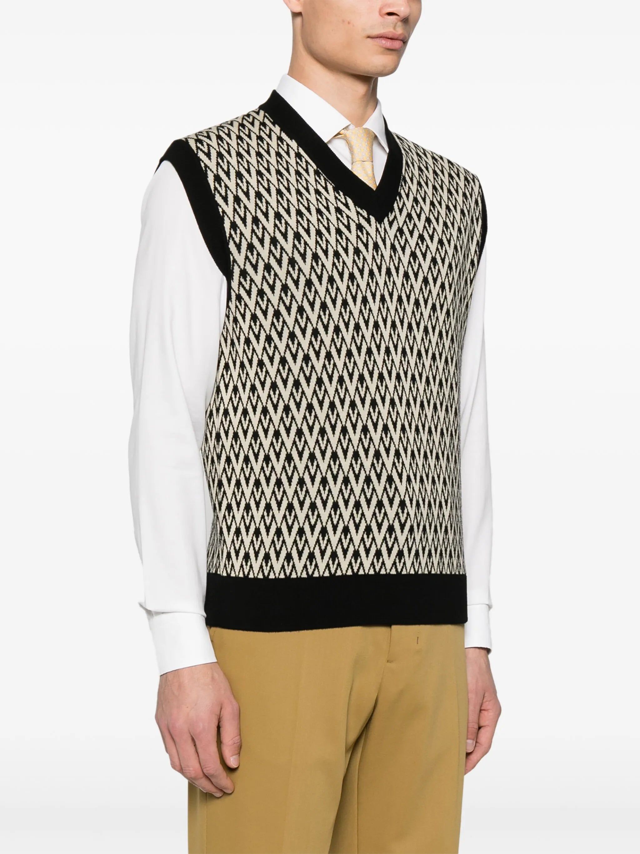logo-jacquard wool vest