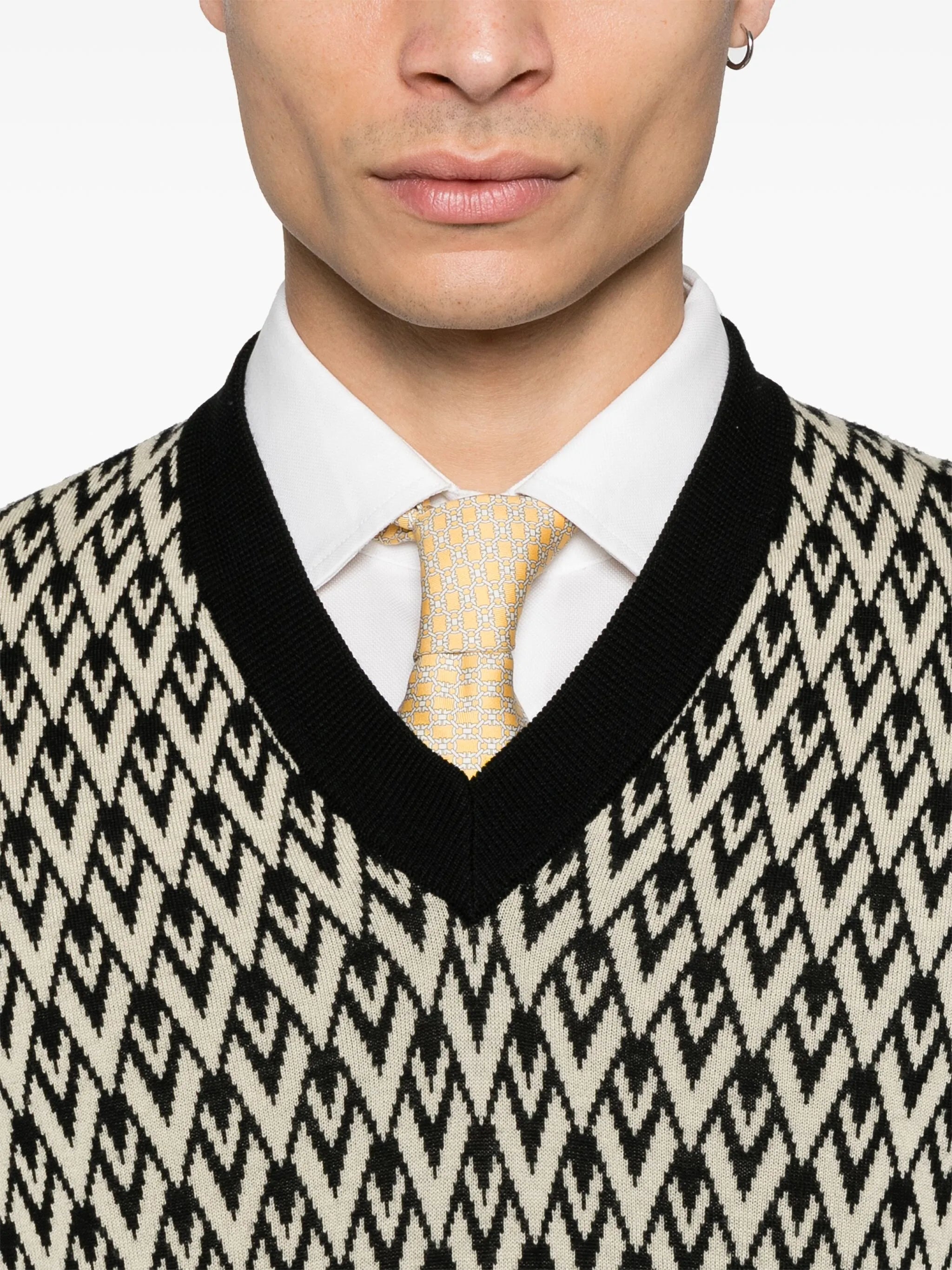 logo-jacquard wool vest