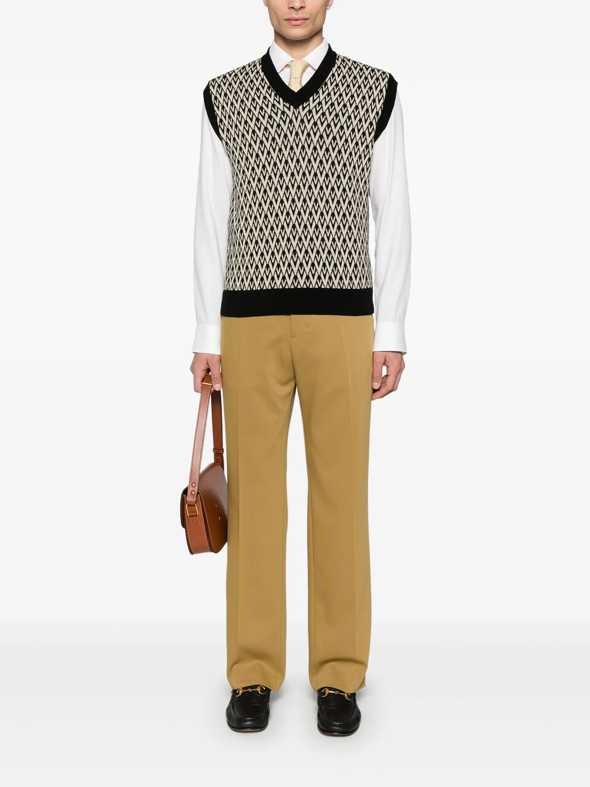 logo-jacquard wool vest