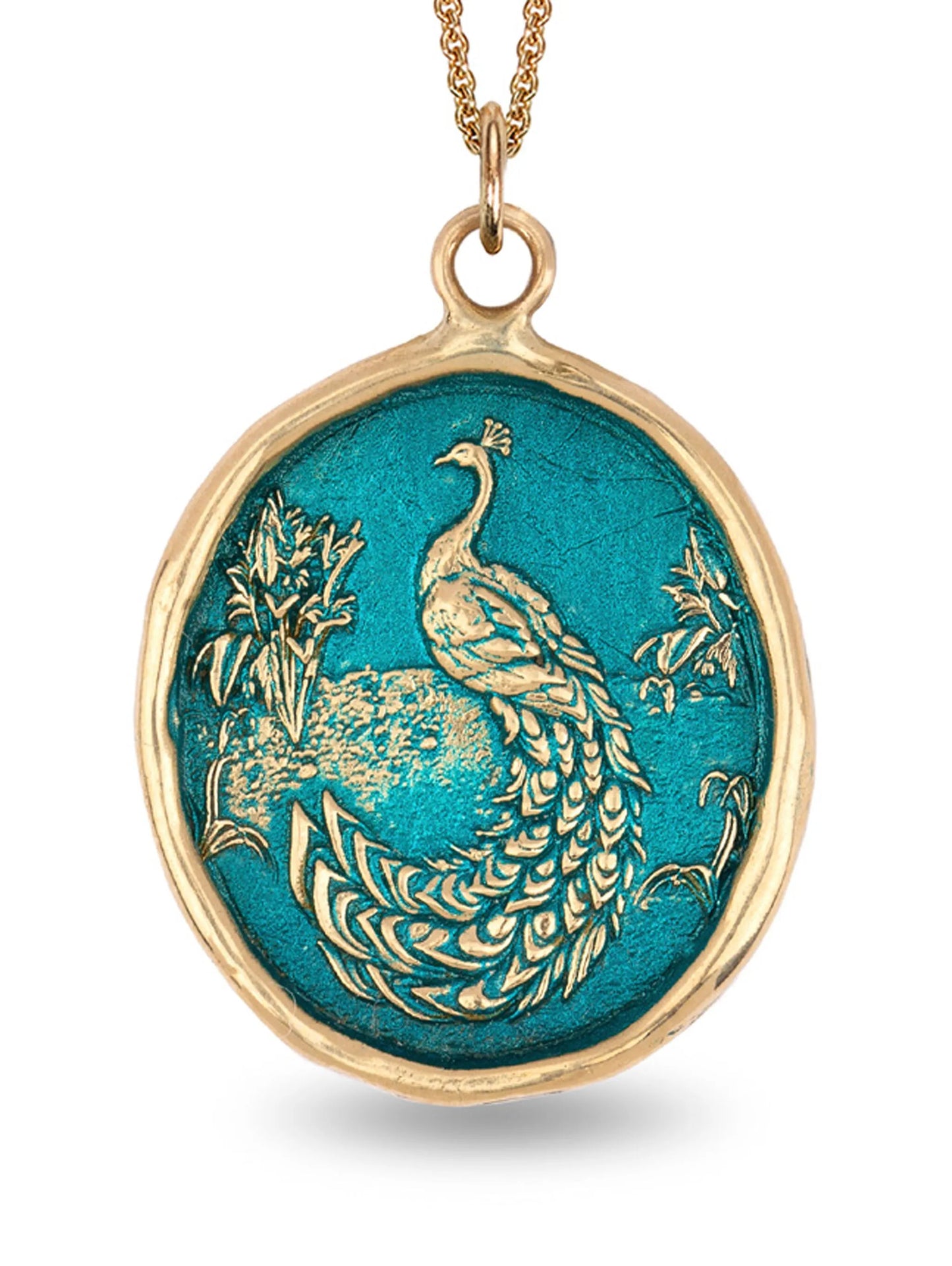 14K yellow gold Peacock Talisman pendant necklace
