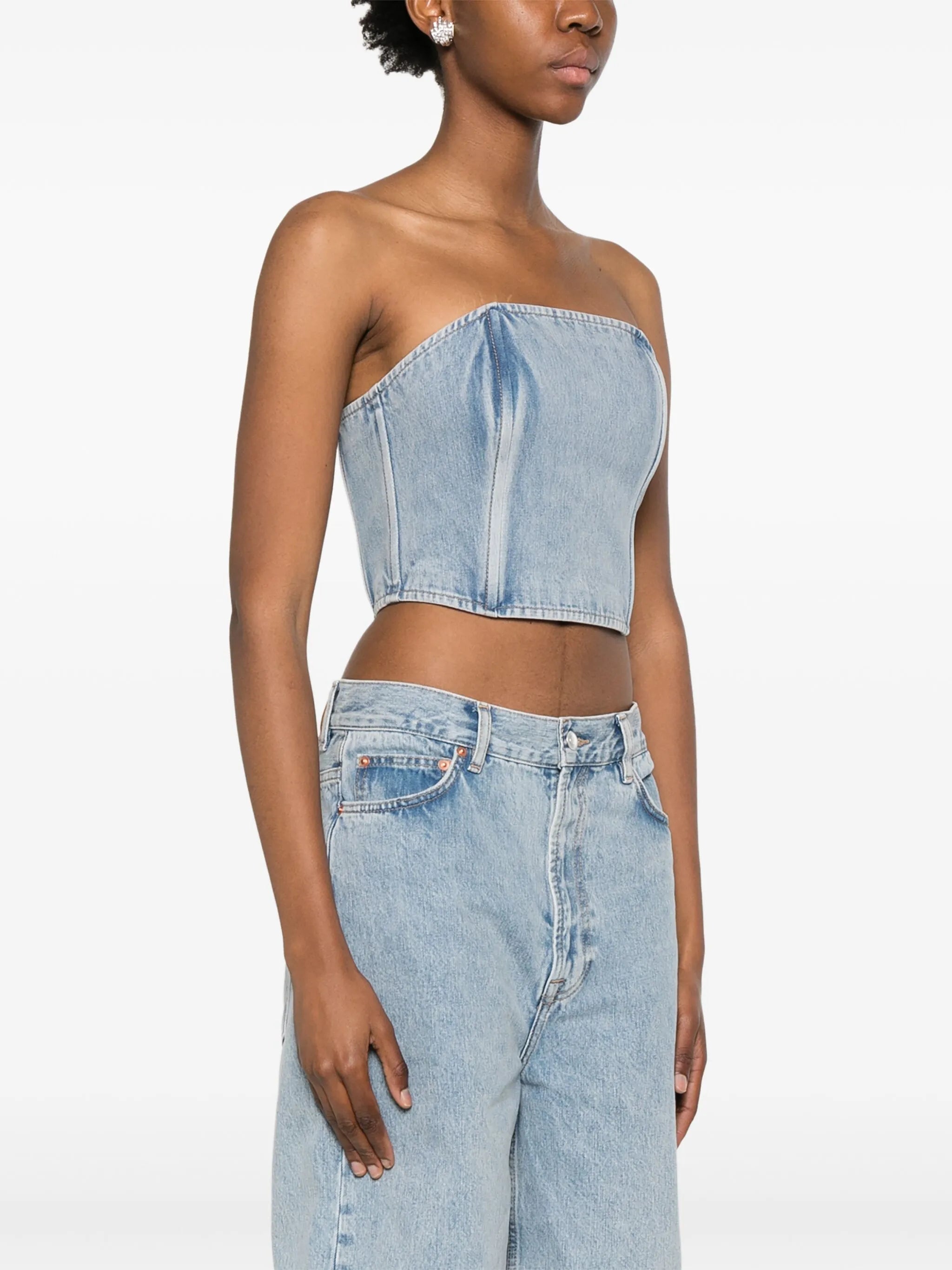strapless denim top