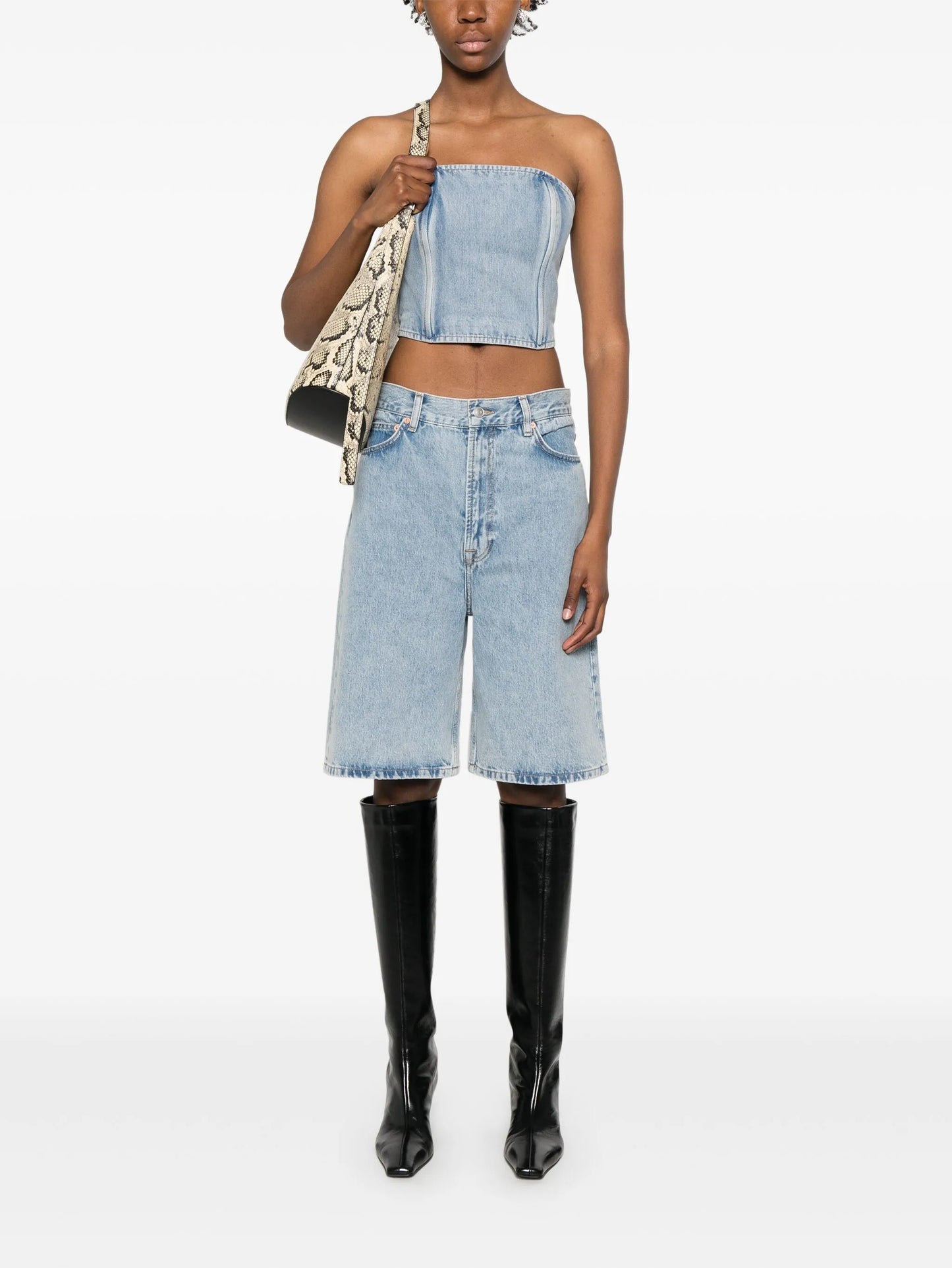 strapless denim top