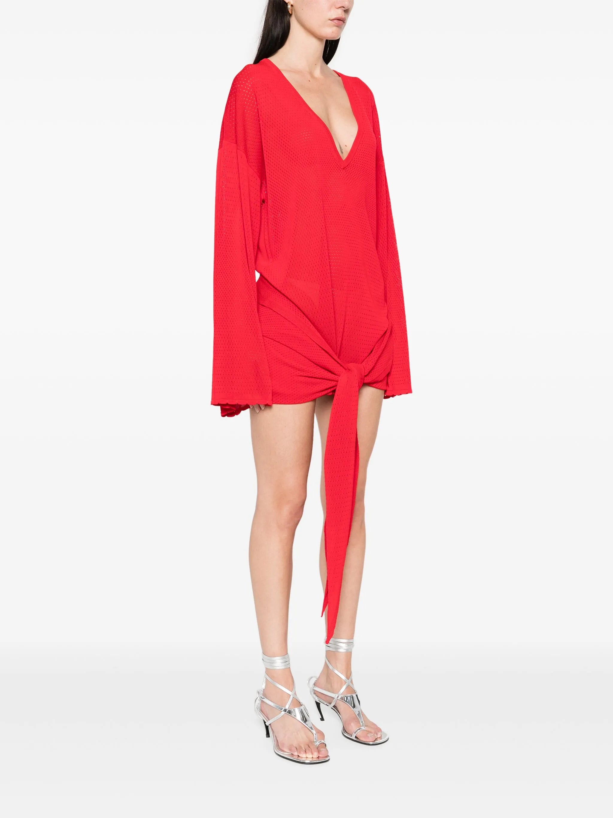 V-neck knotted mini dress