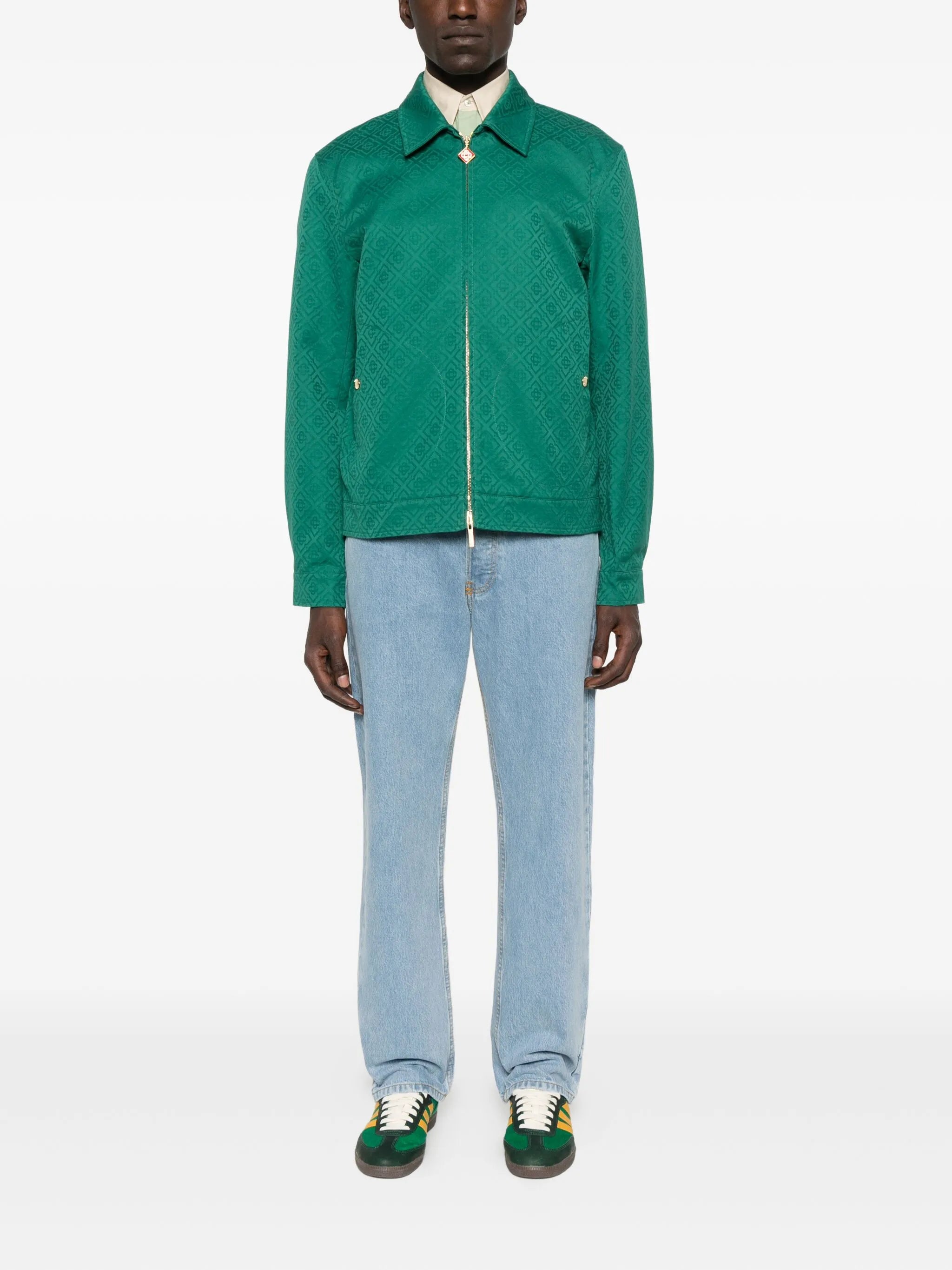 monogram-jacquard zip-front overshirt