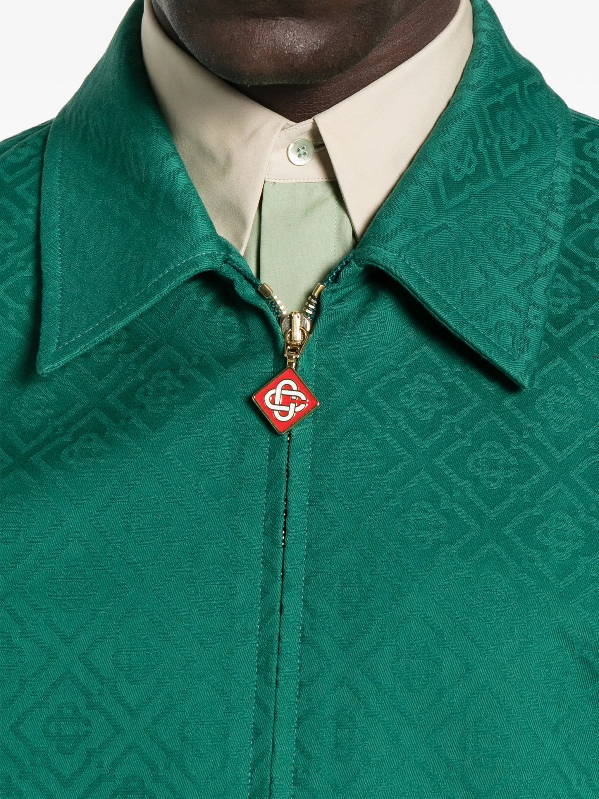 monogram-jacquard zip-front overshirt