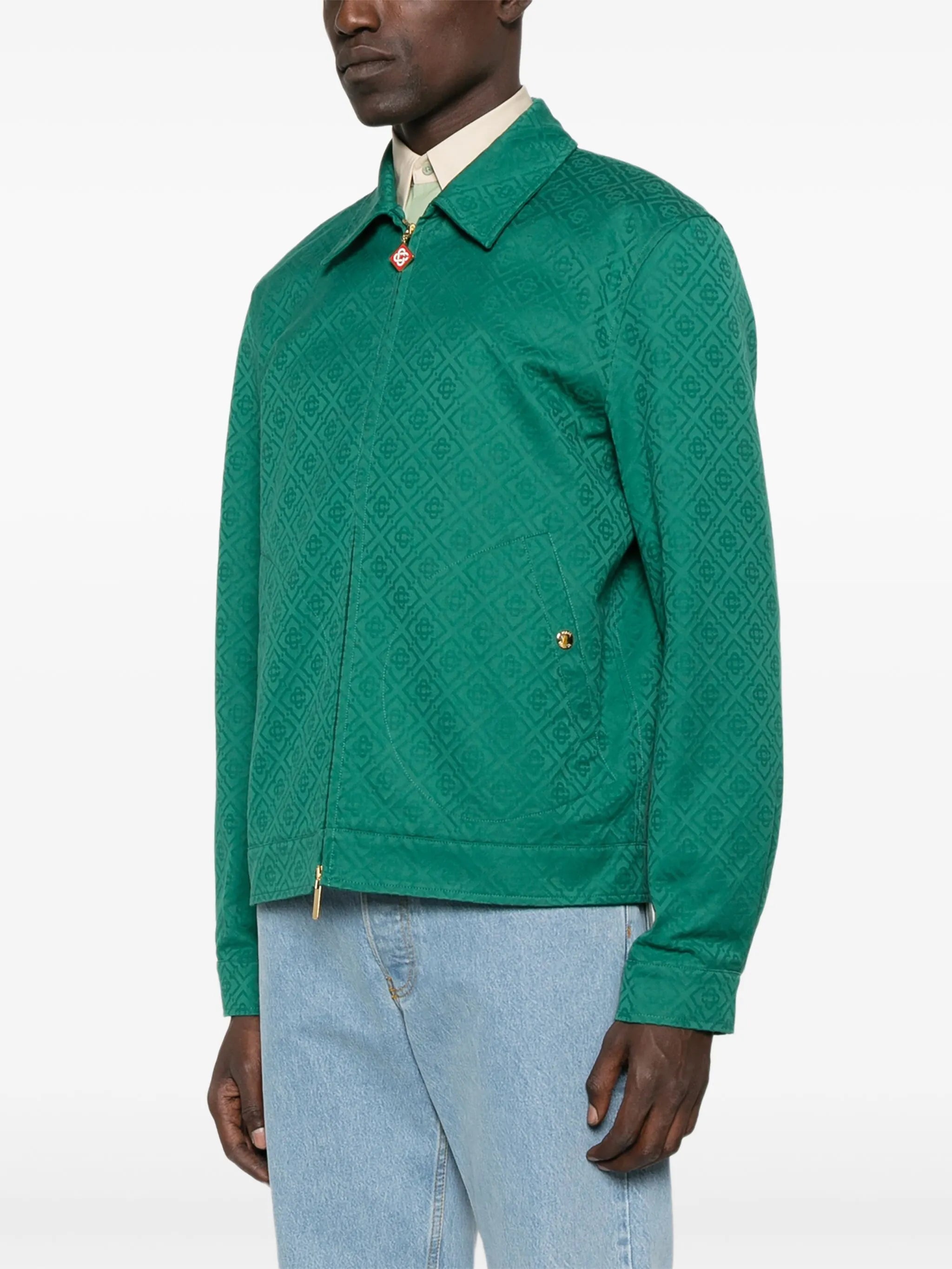 monogram-jacquard zip-front overshirt