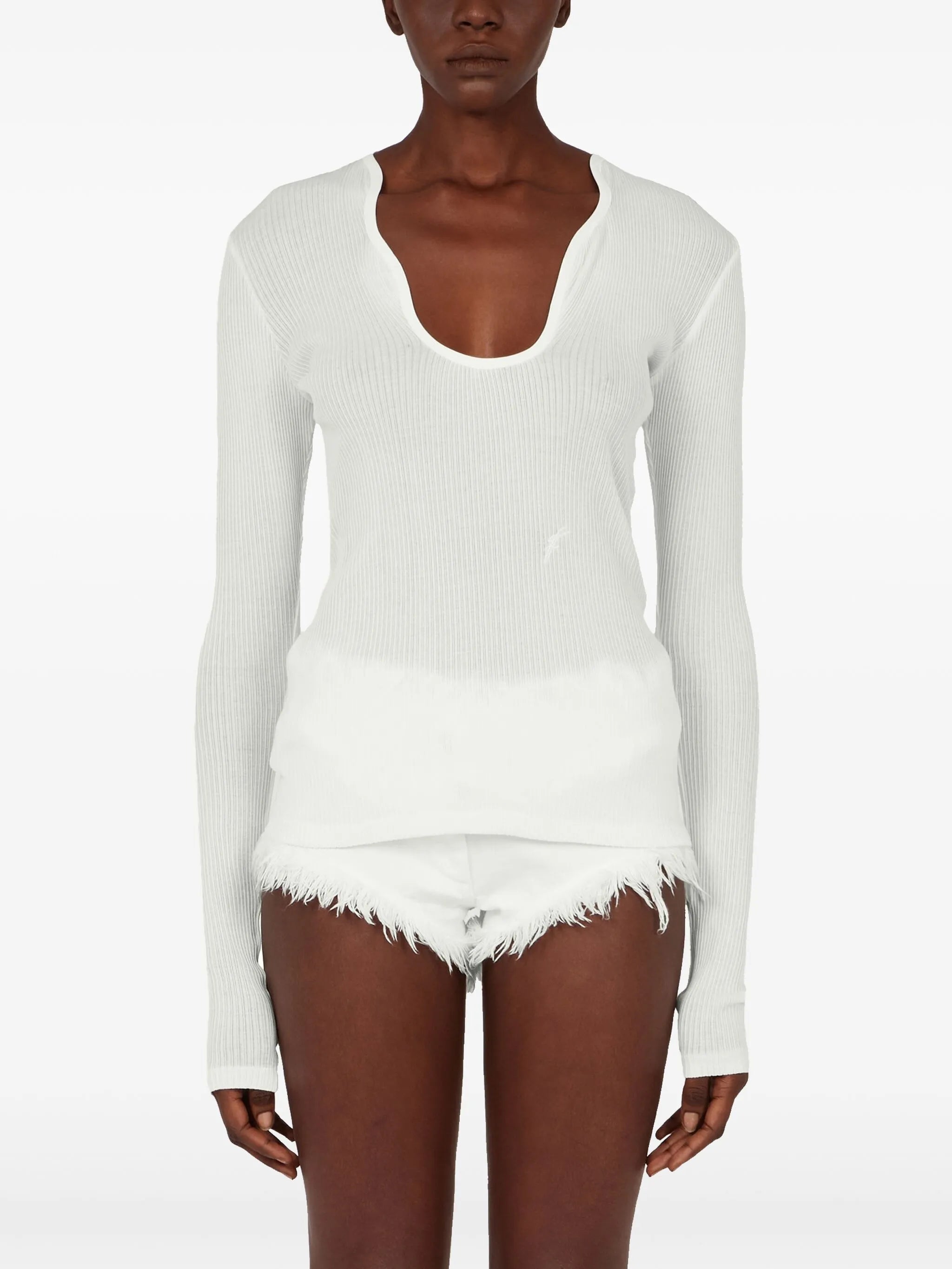 rippled-neckline sweater