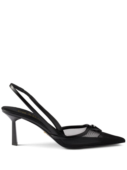 75mm mesh slingback pumps