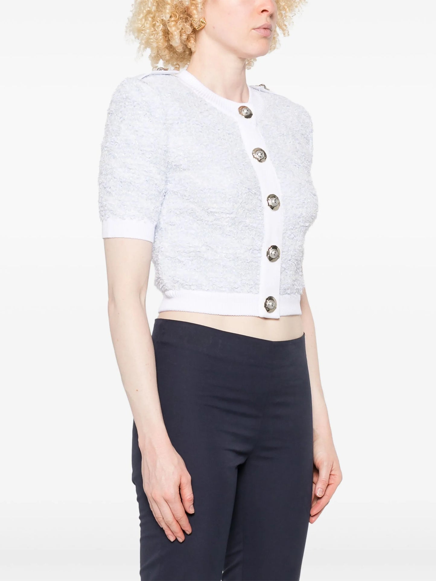 short-sleeve tweed cardigan