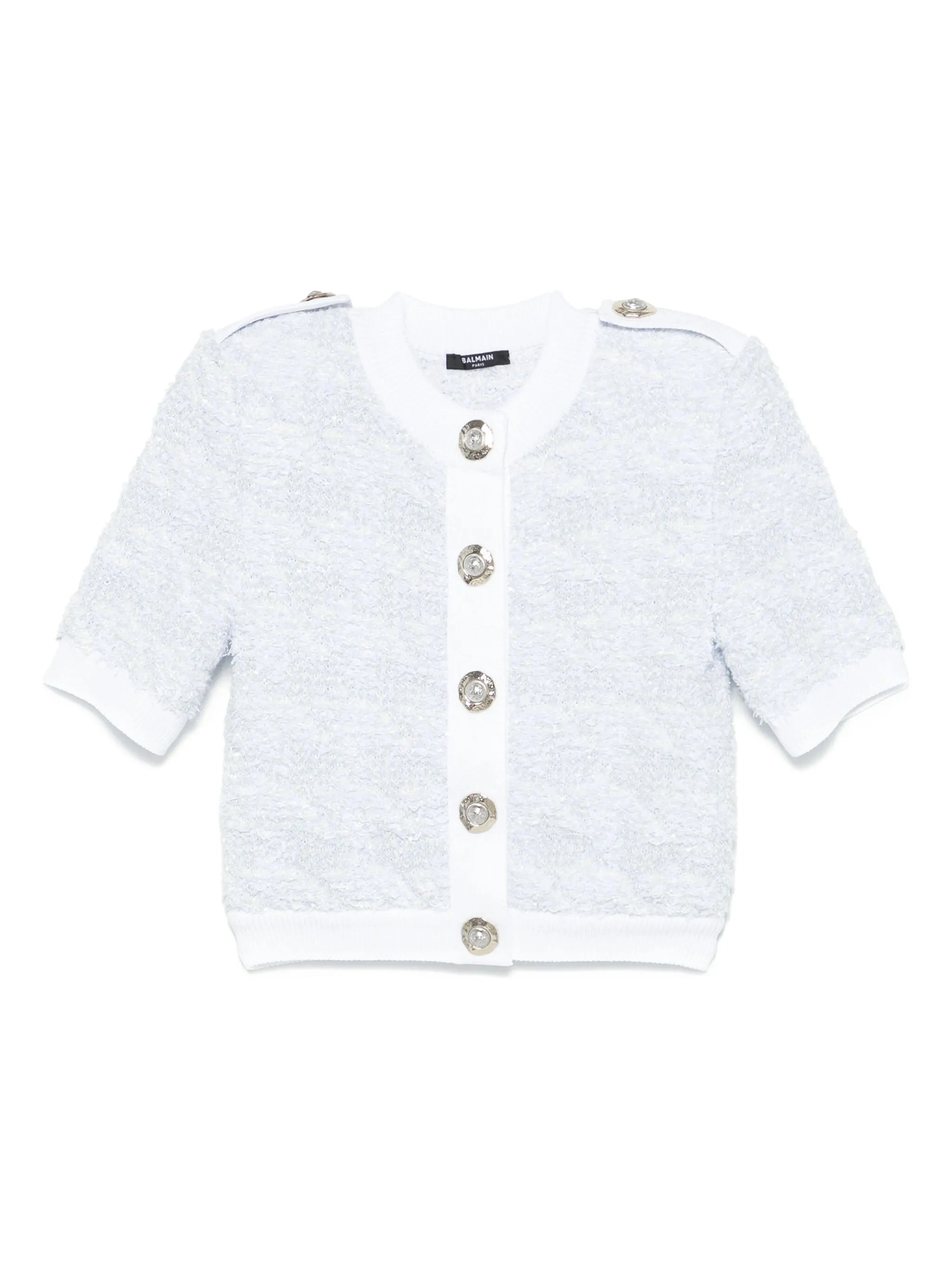 short-sleeve tweed cardigan