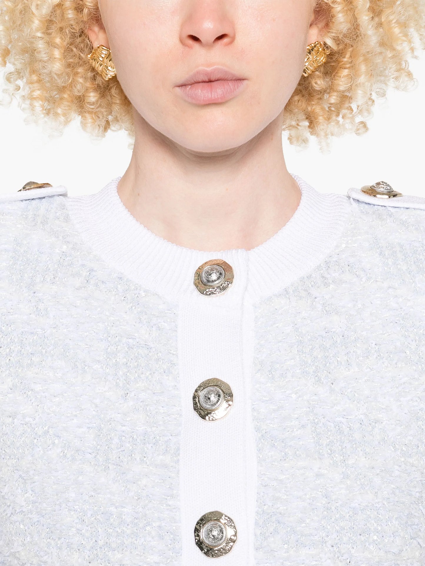 short-sleeve tweed cardigan