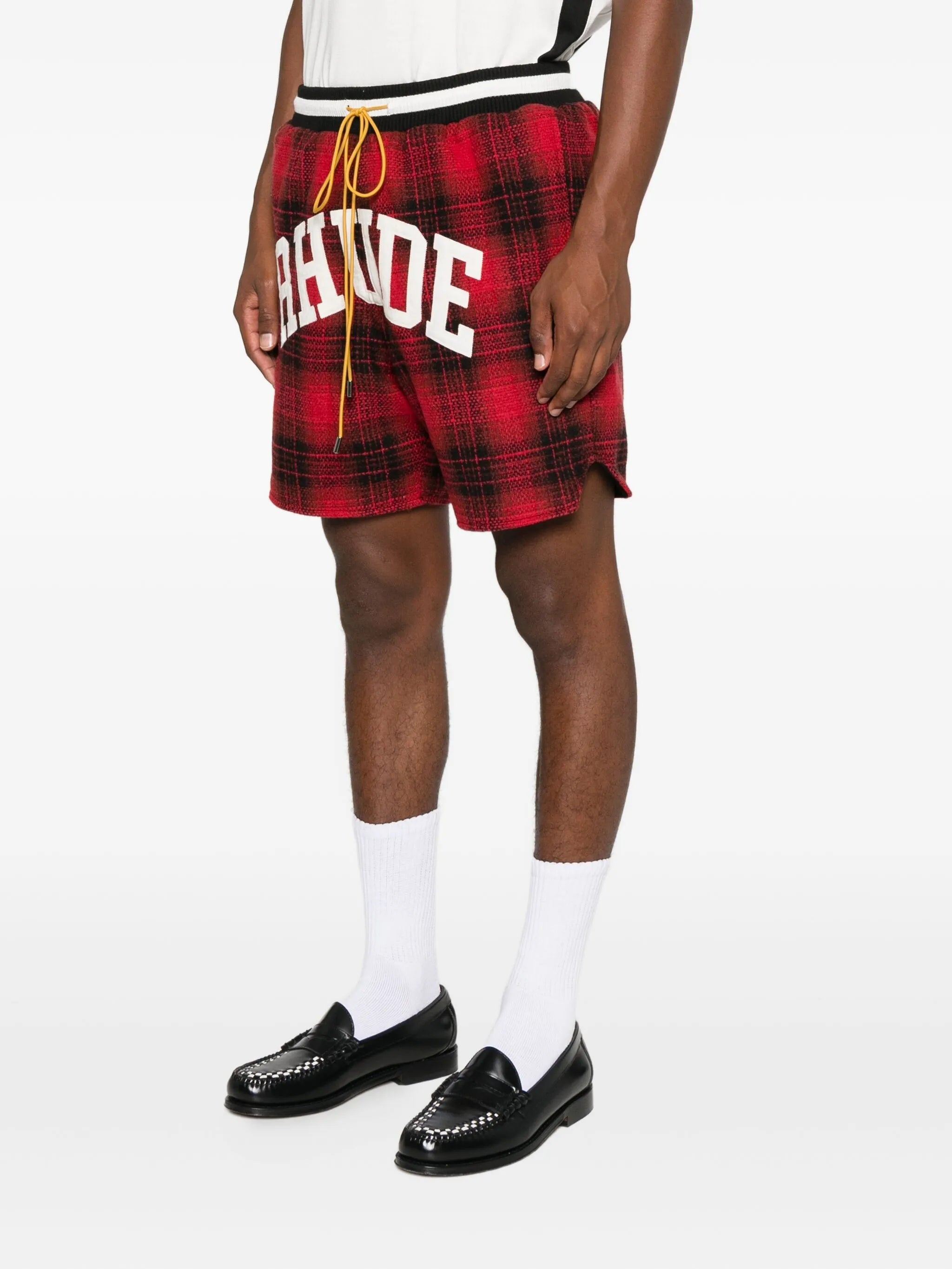 collegiate-logo plaid shorts