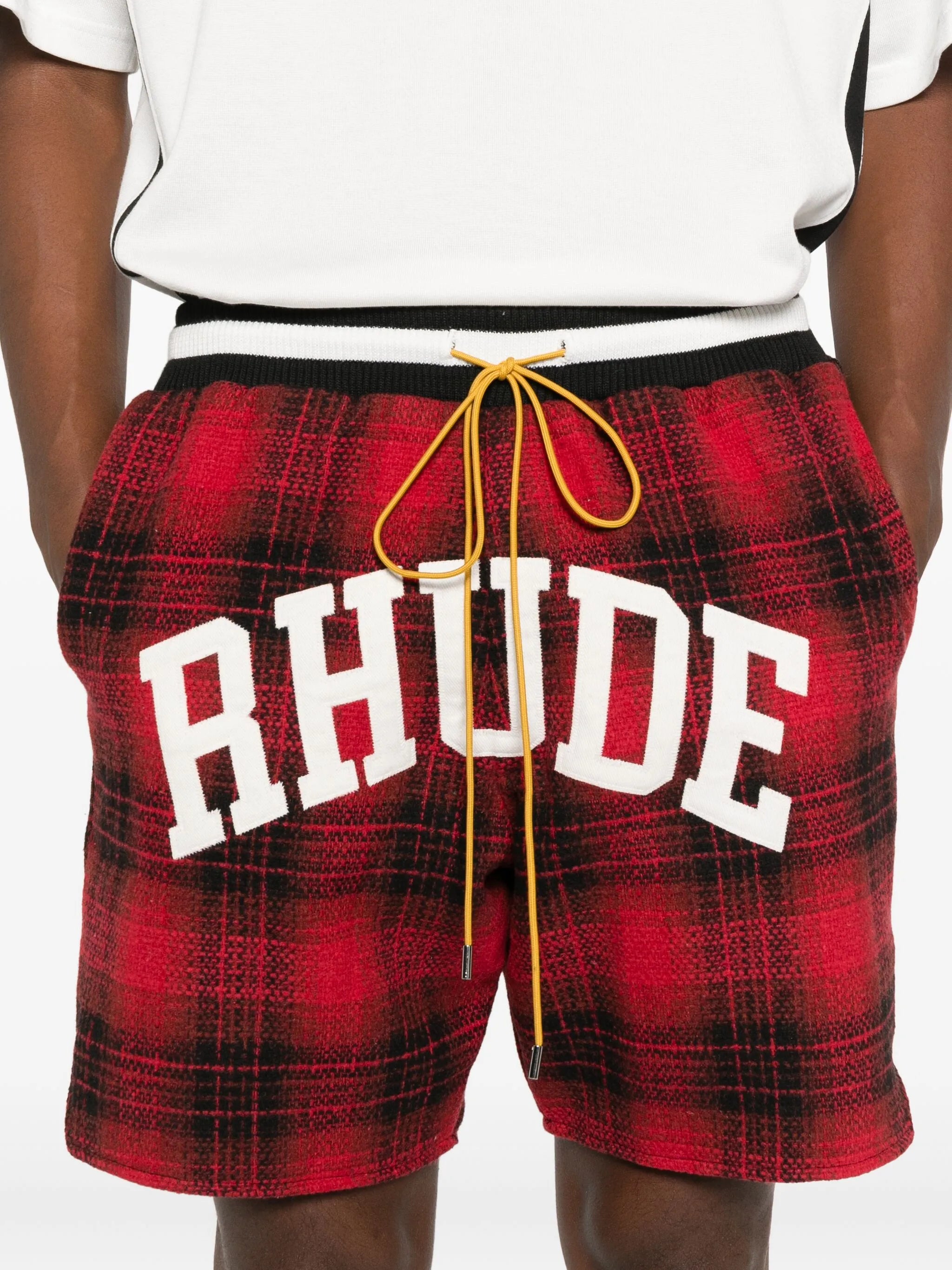 collegiate-logo plaid shorts