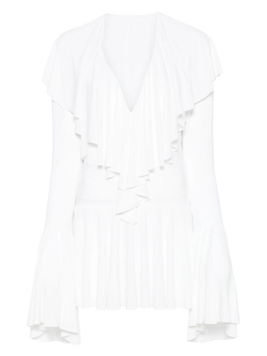 long-sleeve deep V-neck mini dress