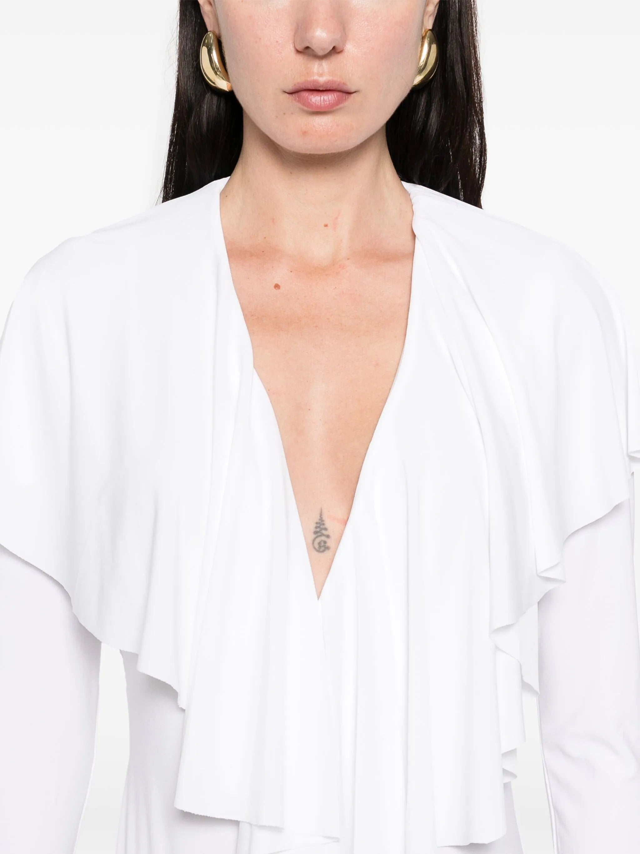 long-sleeve deep V-neck mini dress