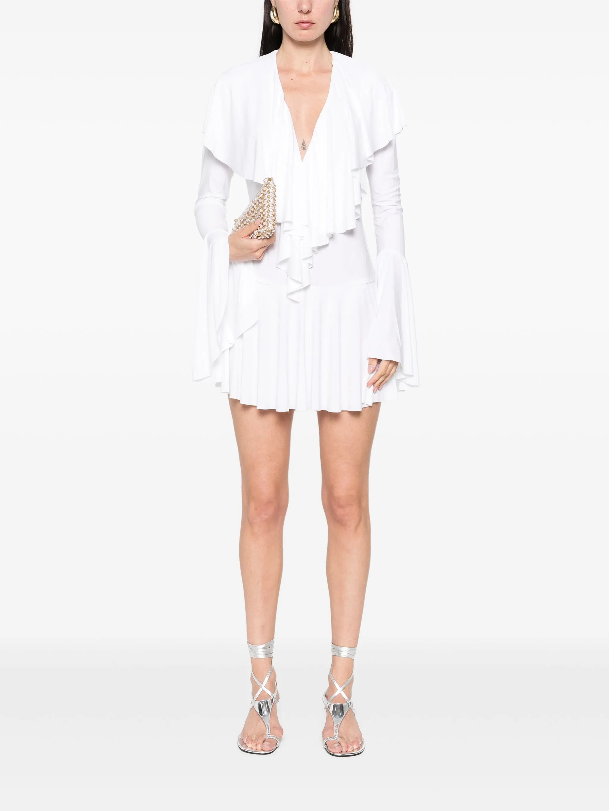 long-sleeve deep V-neck mini dress