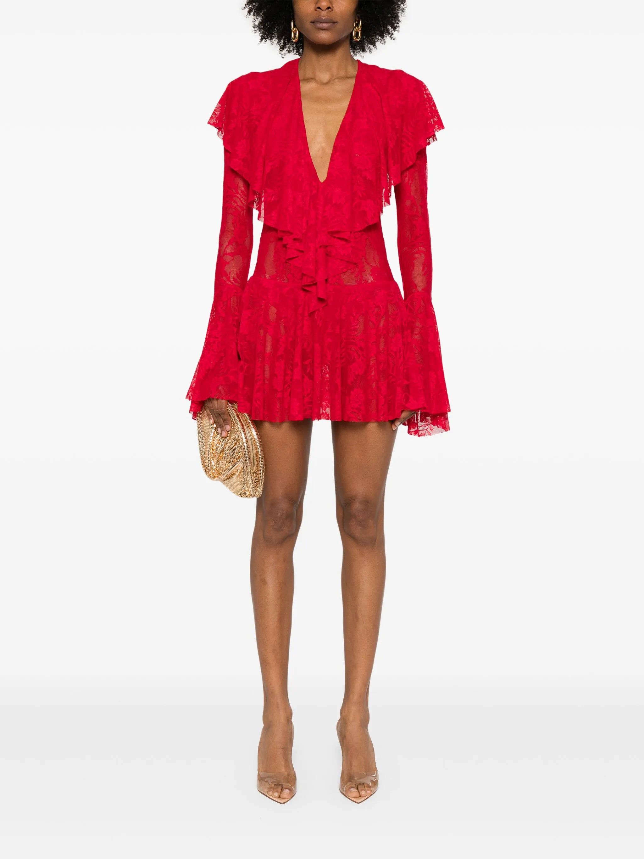 V-neck ruffled mini dress