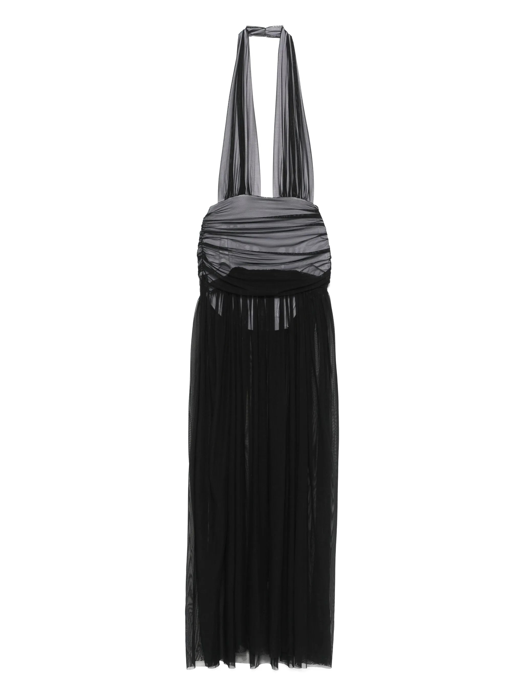 halterneck shirred maxi dress