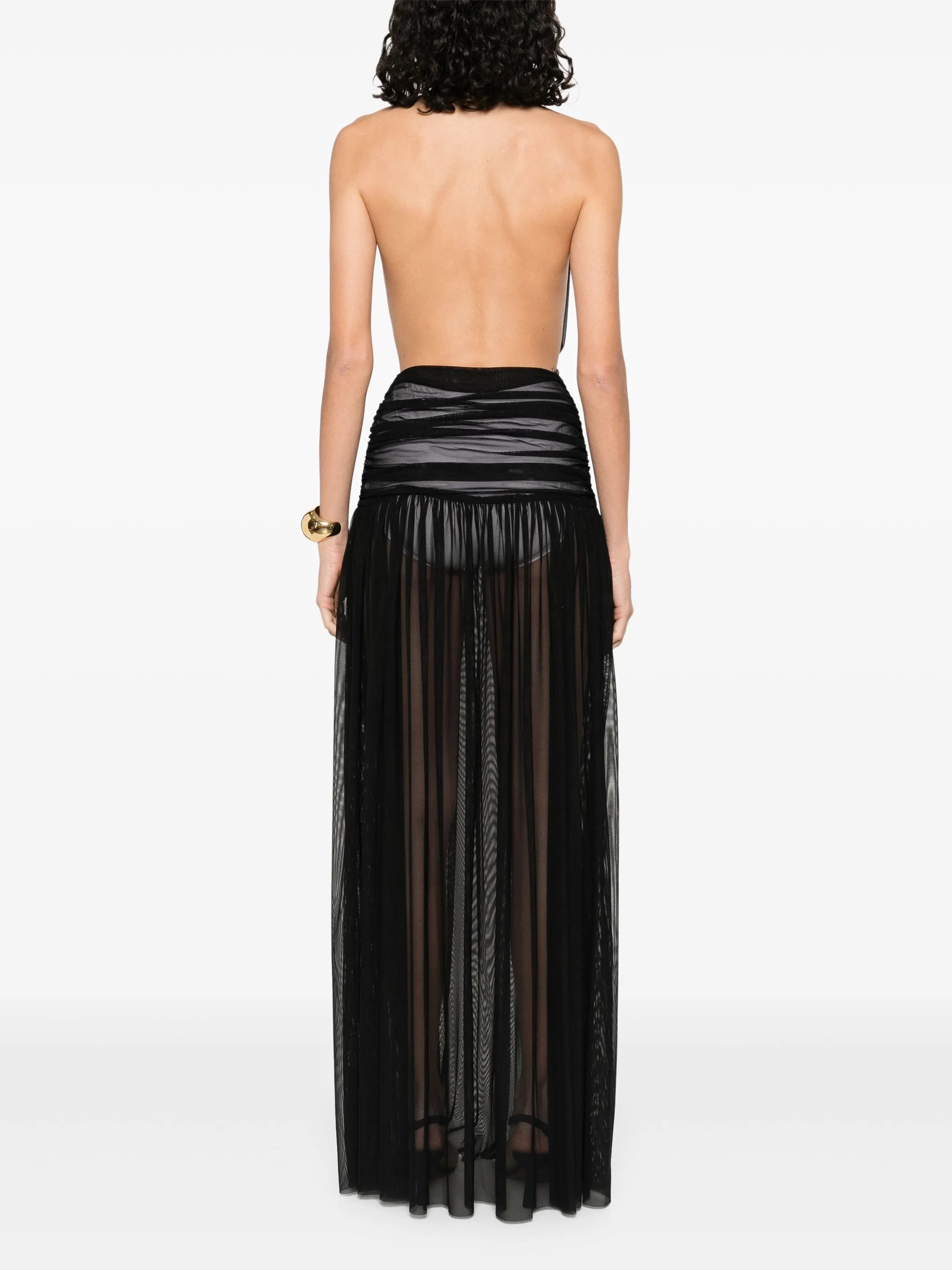 halterneck shirred maxi dress