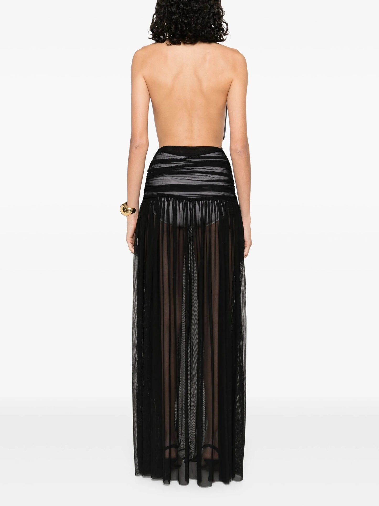 halterneck shirred maxi dress