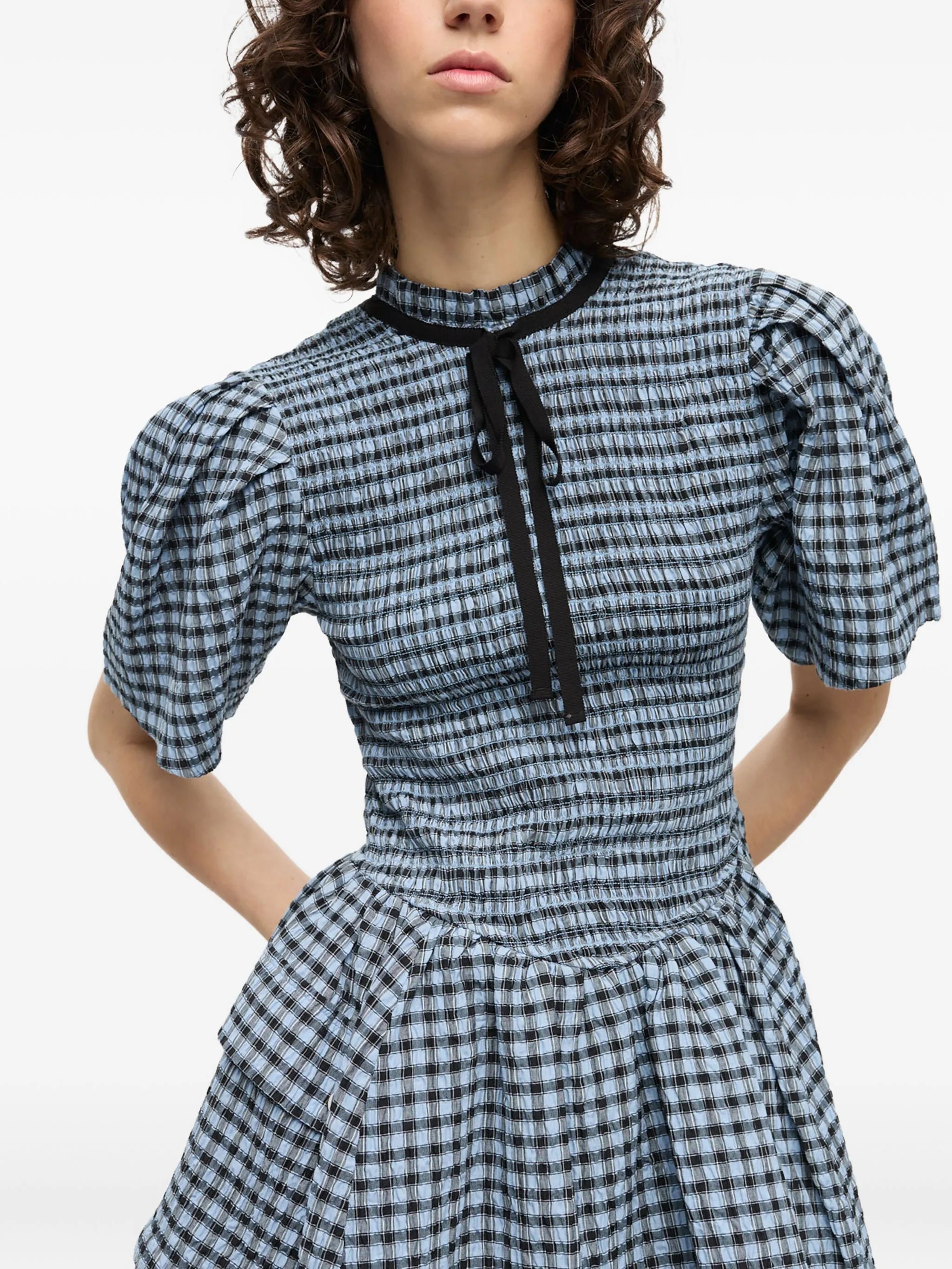 checked seersucker mini dress