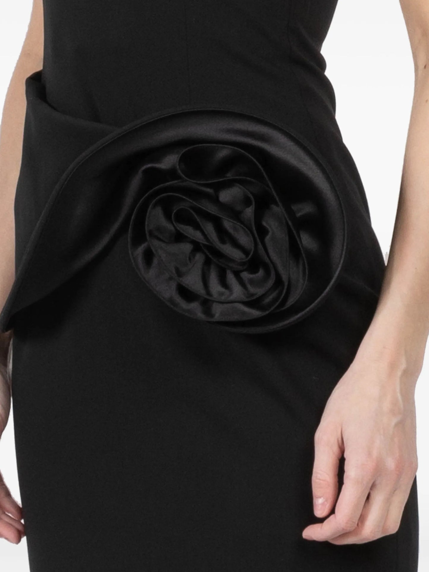 floral-appliqué bustier midi dress