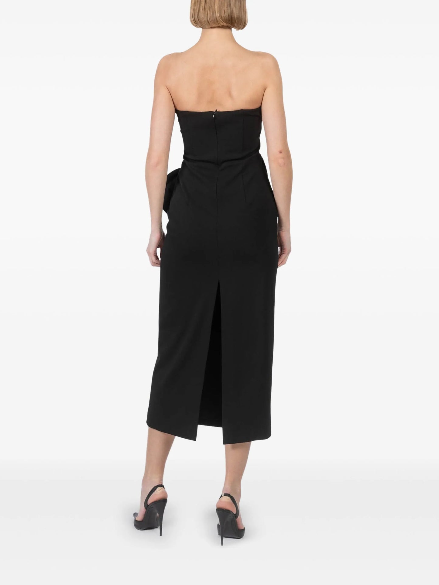 floral-appliqué bustier midi dress