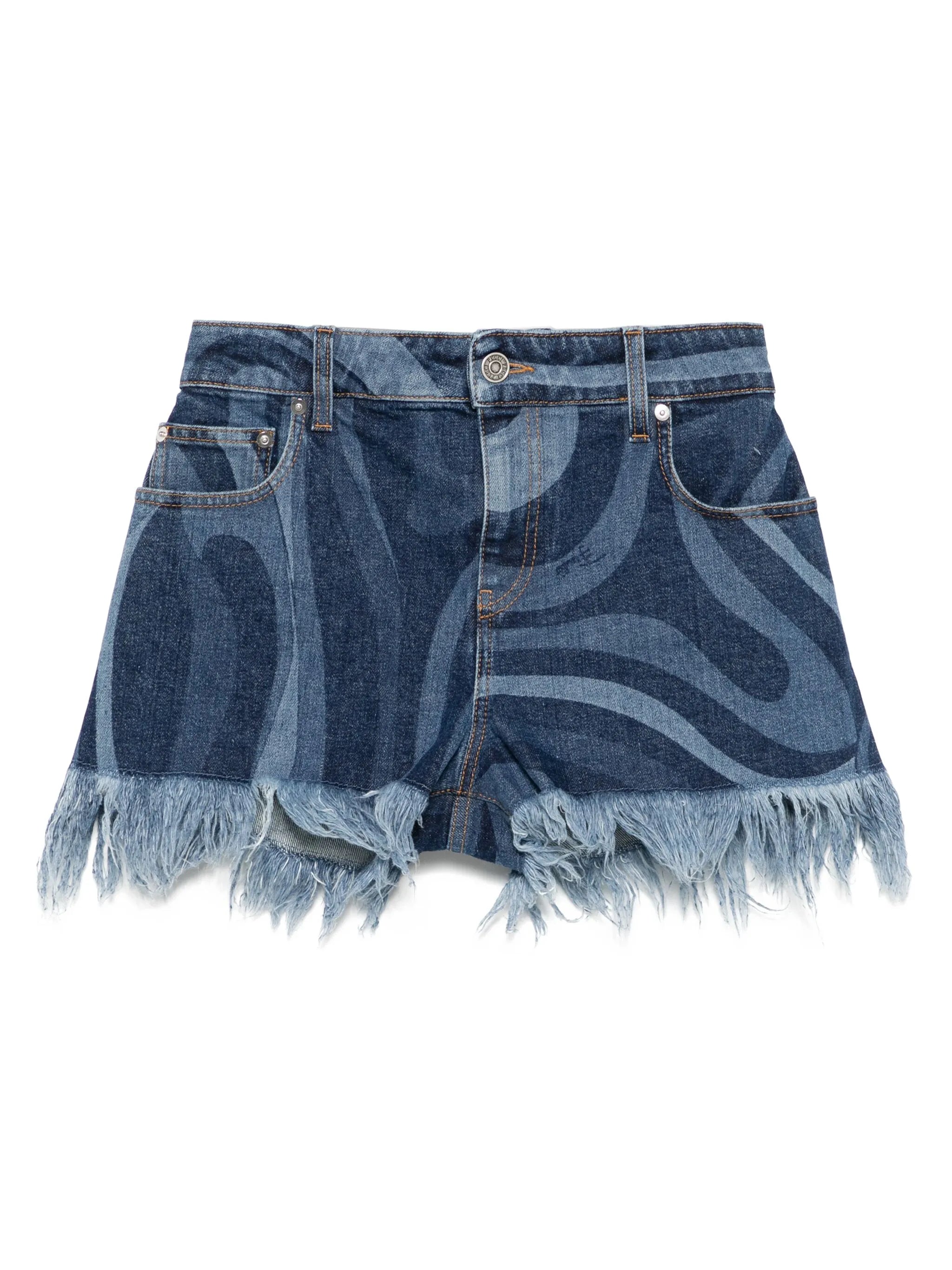 printed denim shorts