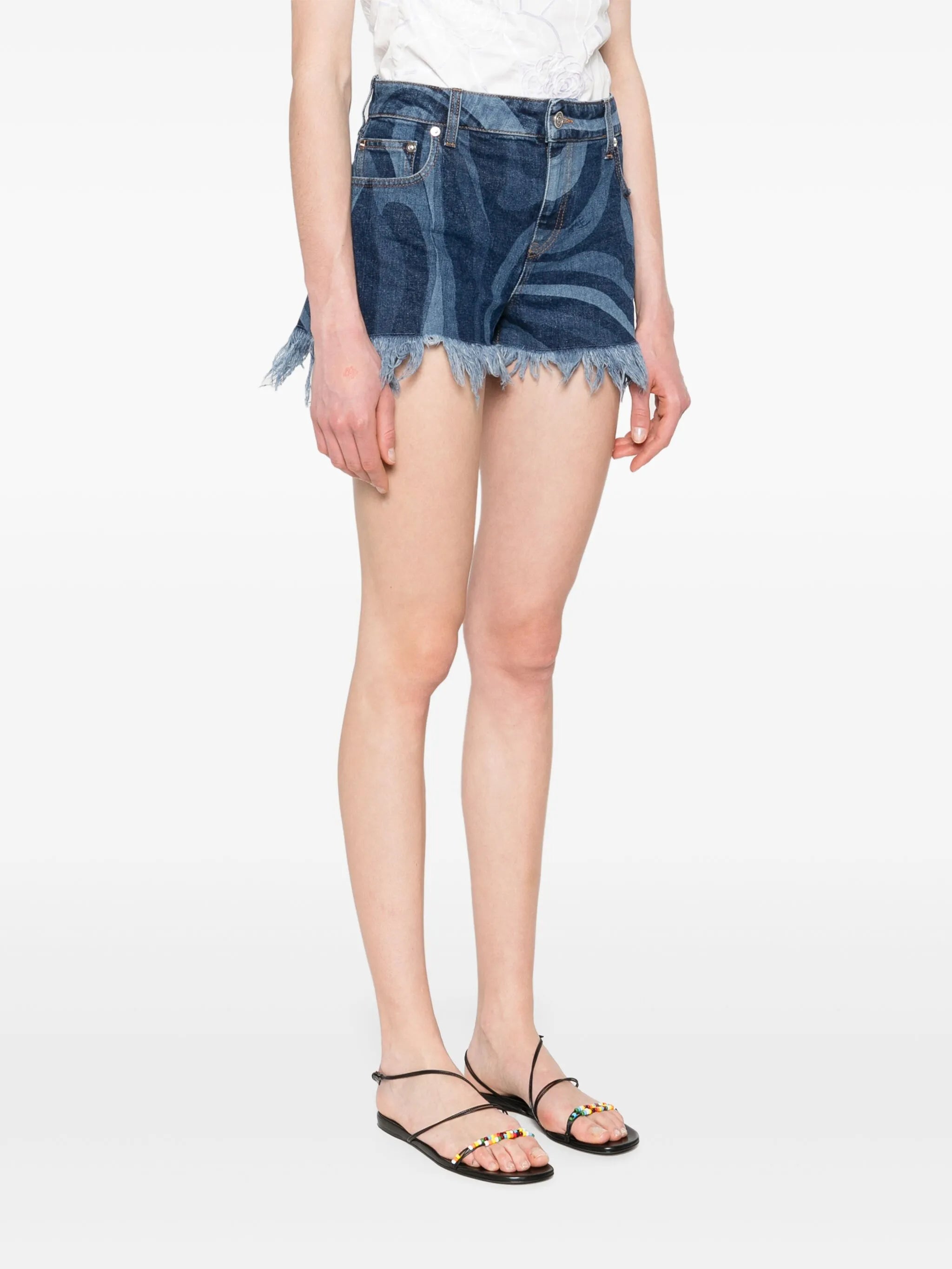 printed denim shorts