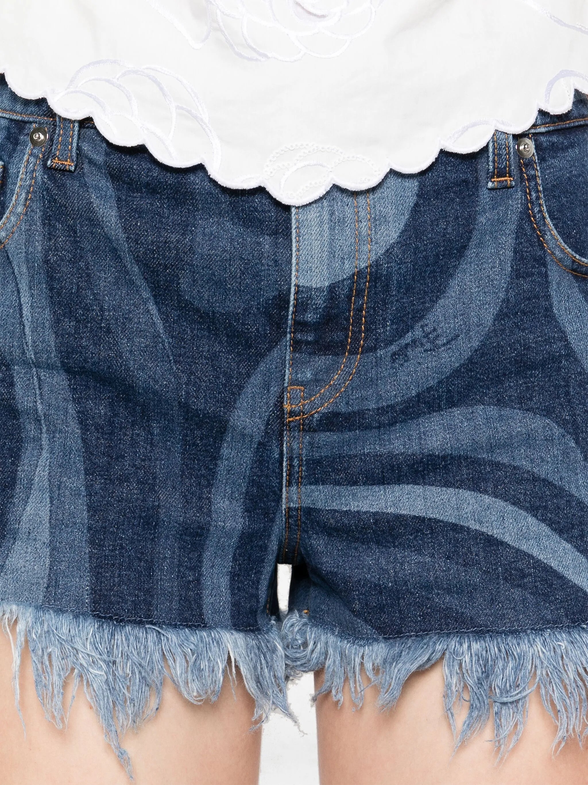 printed denim shorts