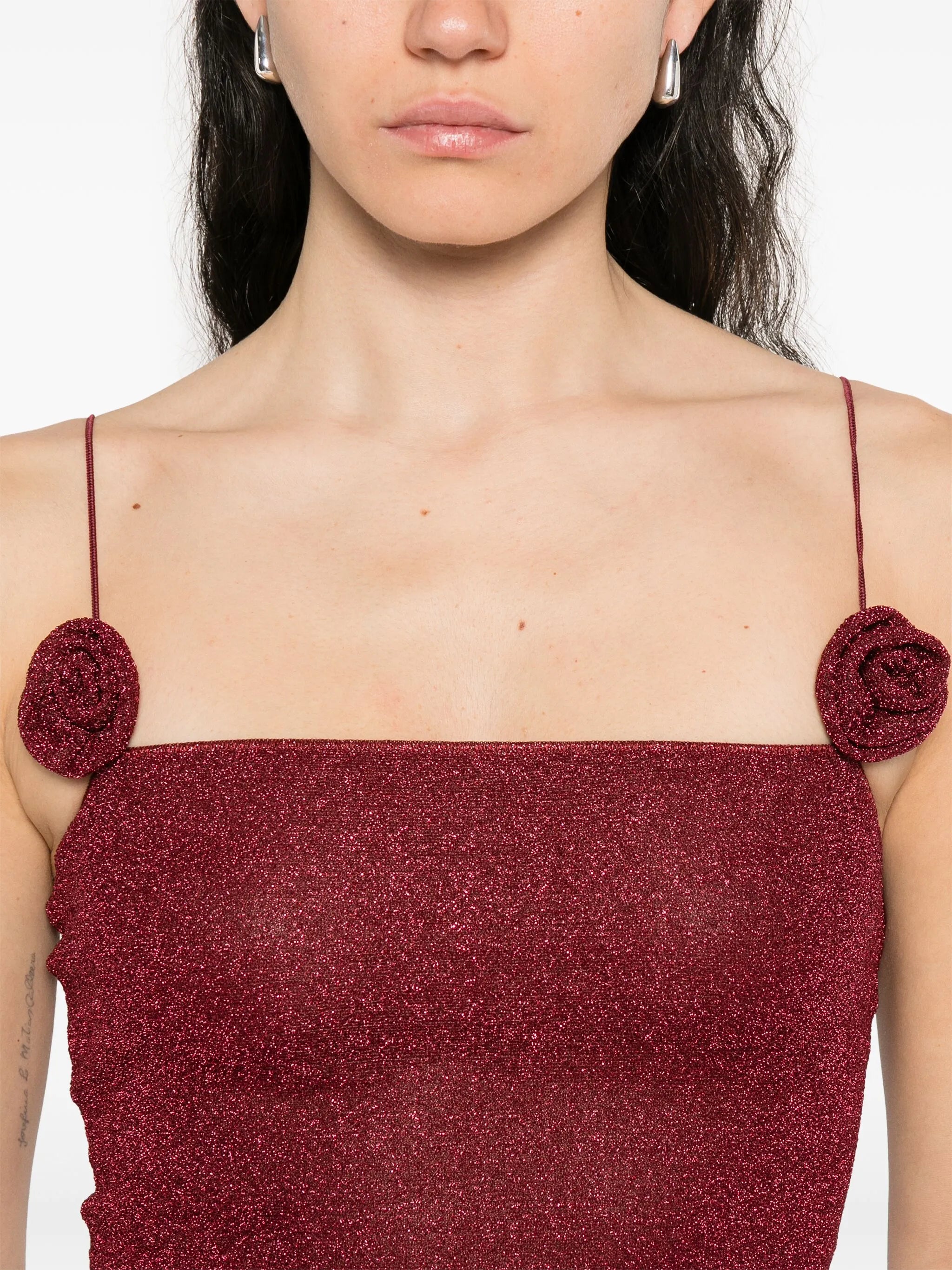 rose-appliqué mini dress