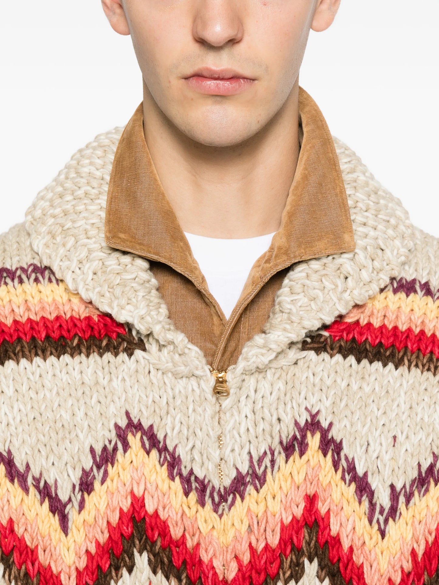 zigzag-pattern knit cardigan