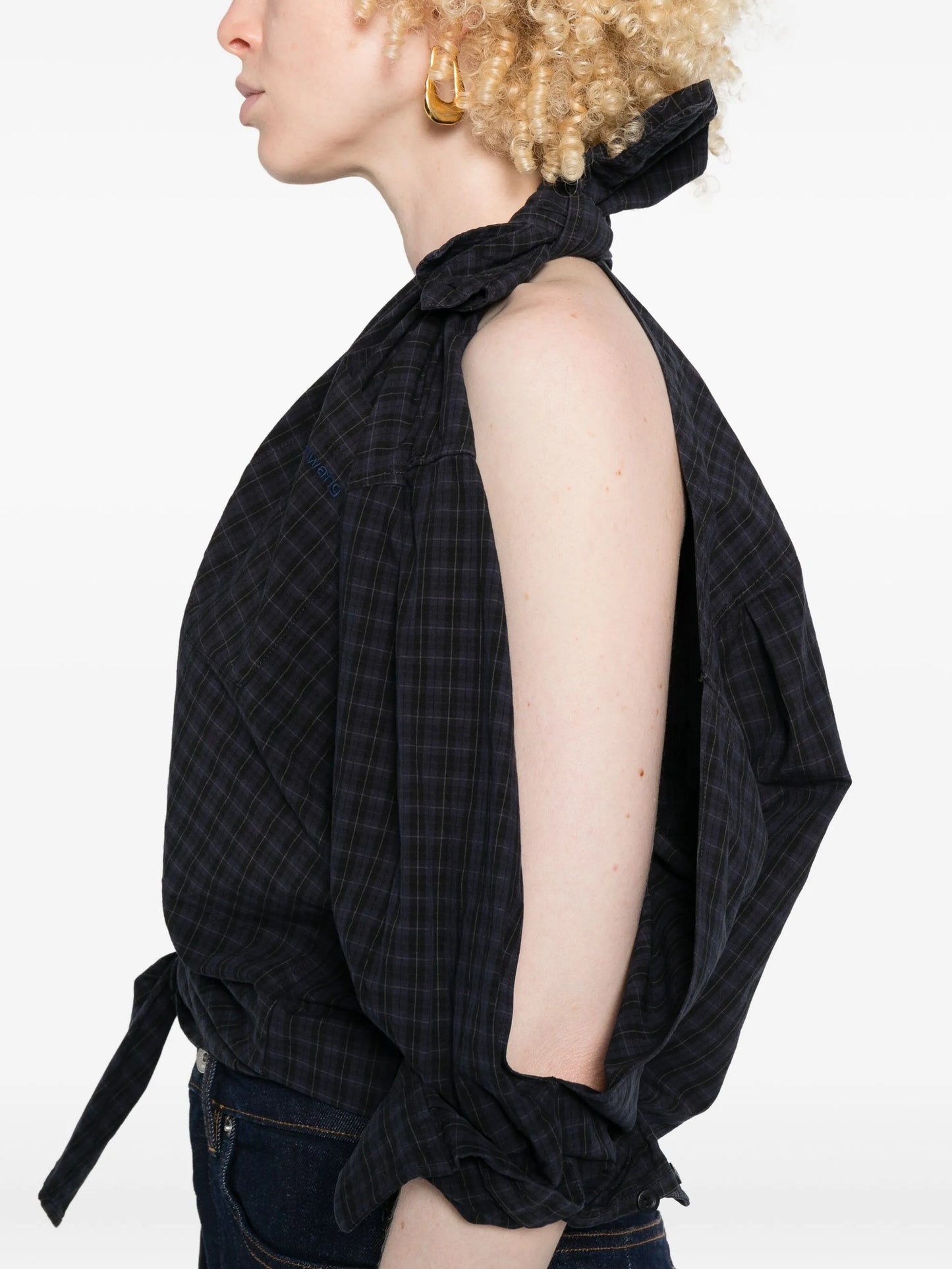 knotted plaid shirt