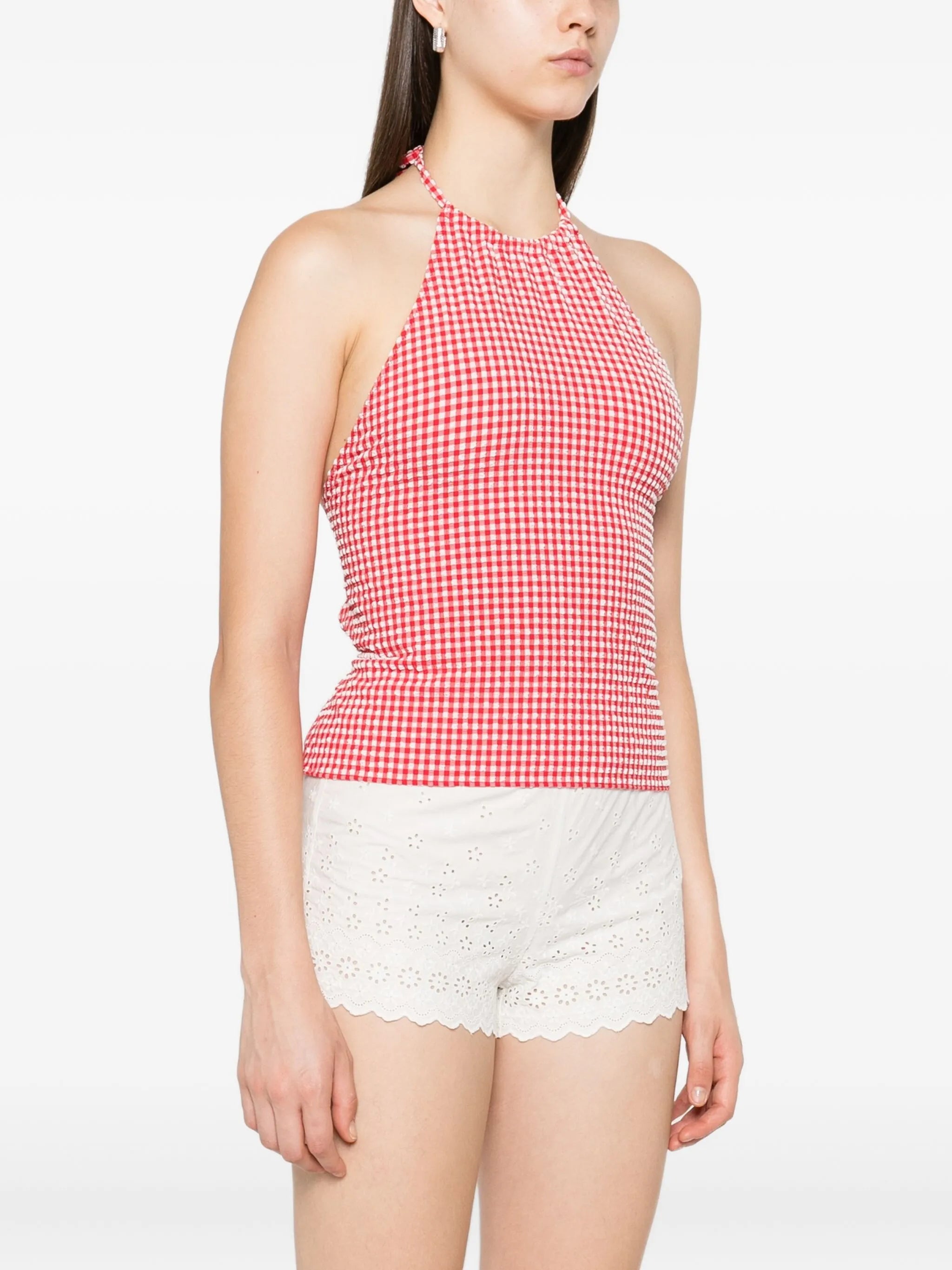 check-pattern halterneck top