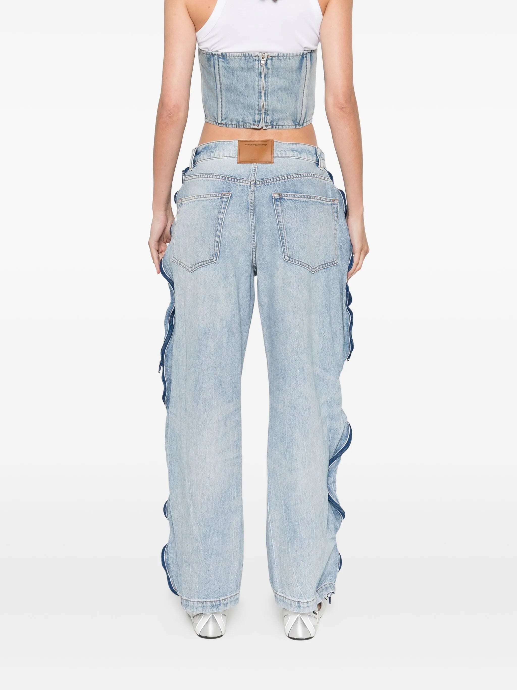 zip-detail mesh-panel jeans