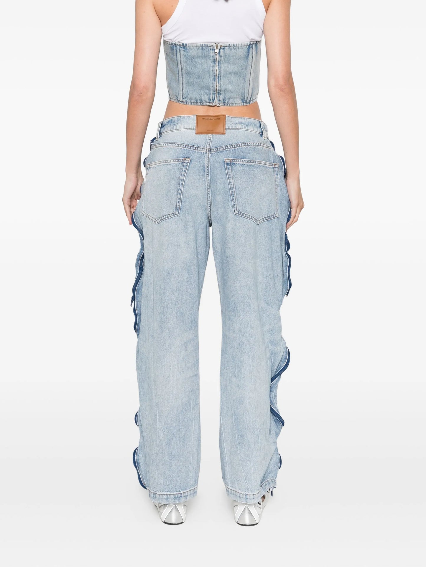 zip-detail mesh-panel jeans