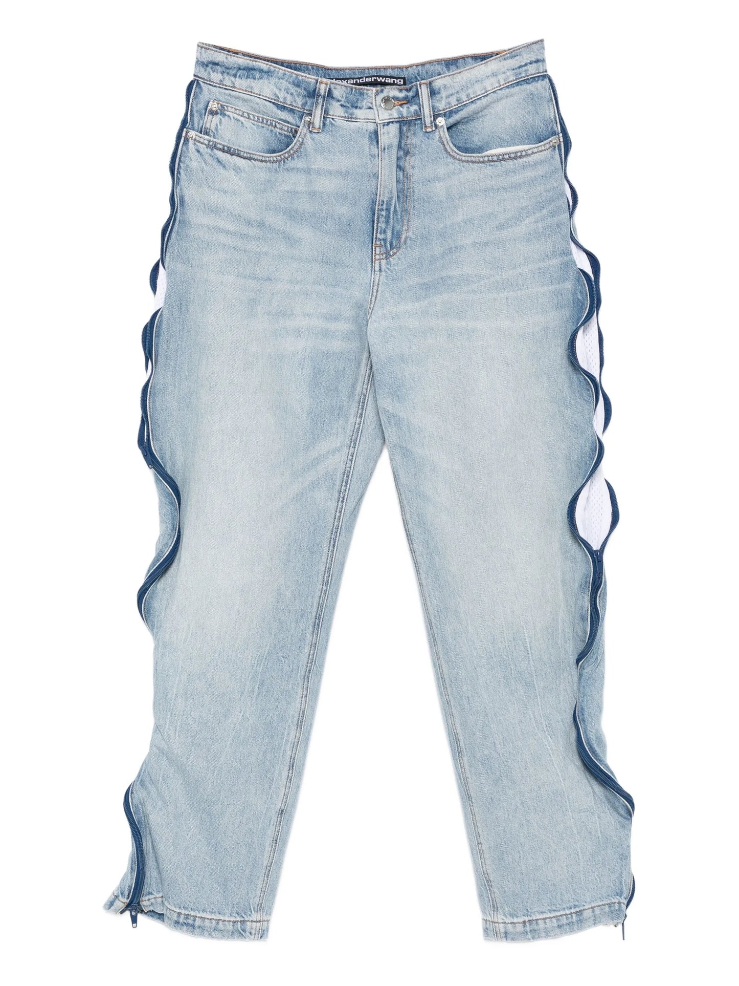 zip-detail mesh-panel jeans
