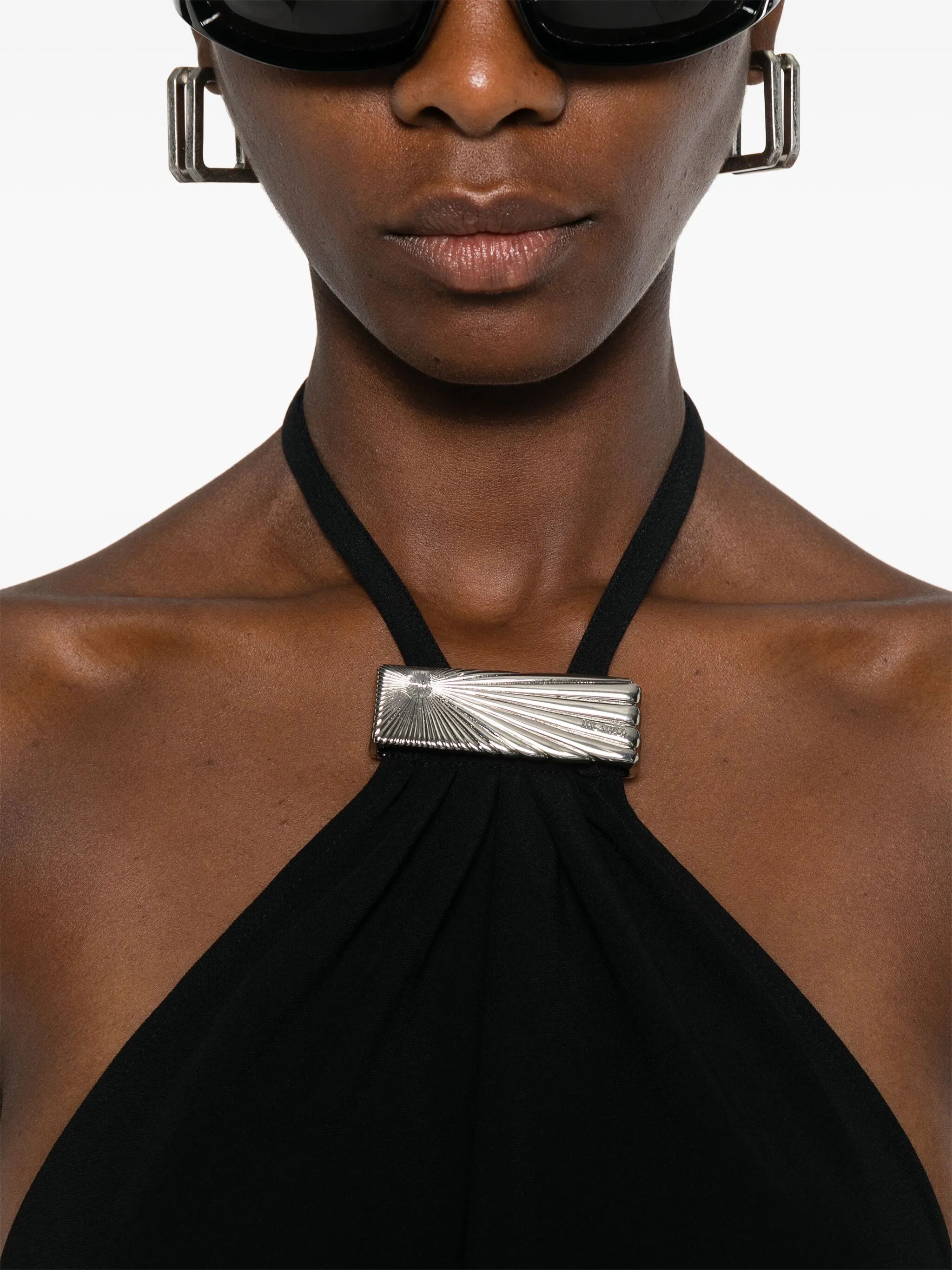 halterneck low-back midi dress