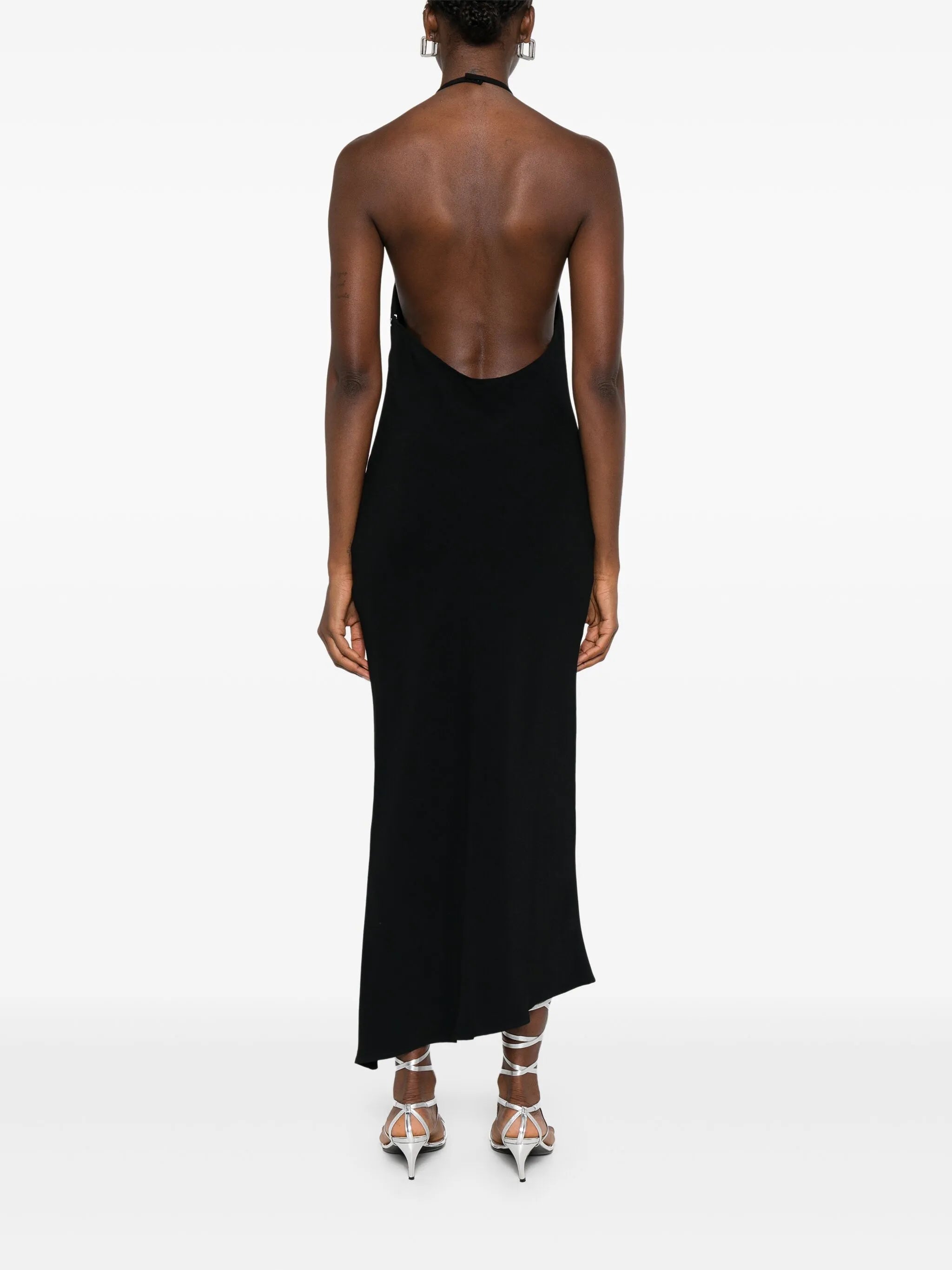 halterneck low-back midi dress
