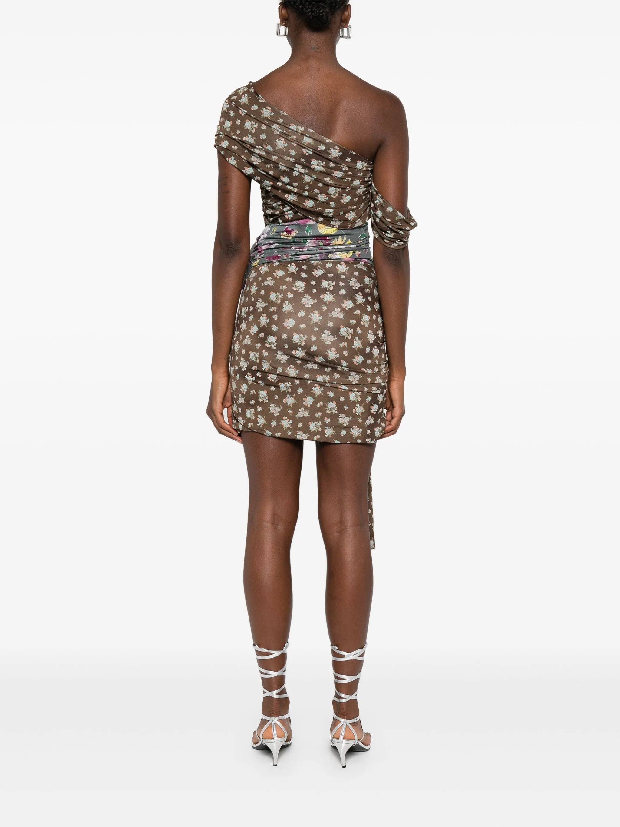 one-shoulder patchwork mini dress