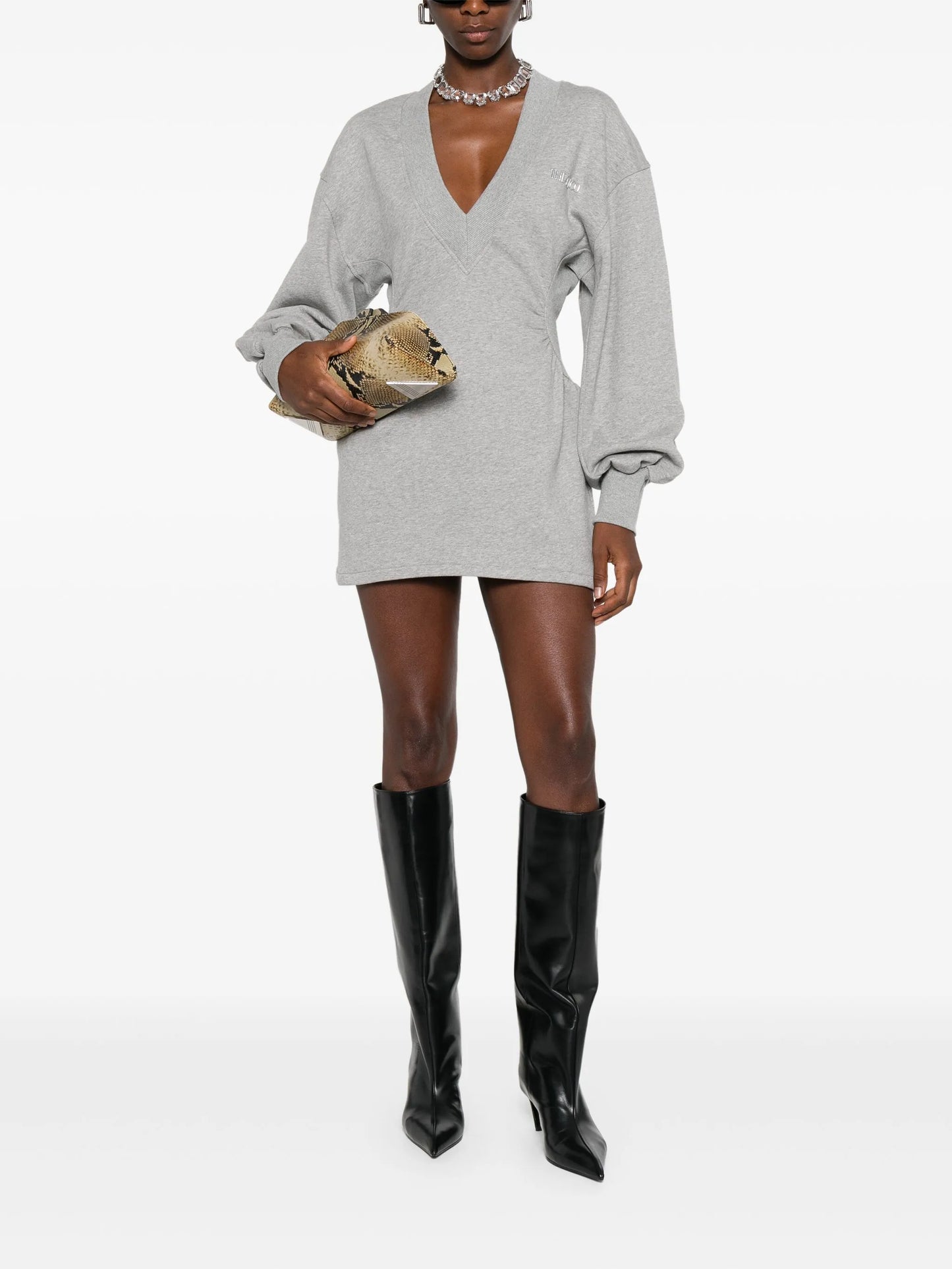 V-neck long-sleeves mini dress