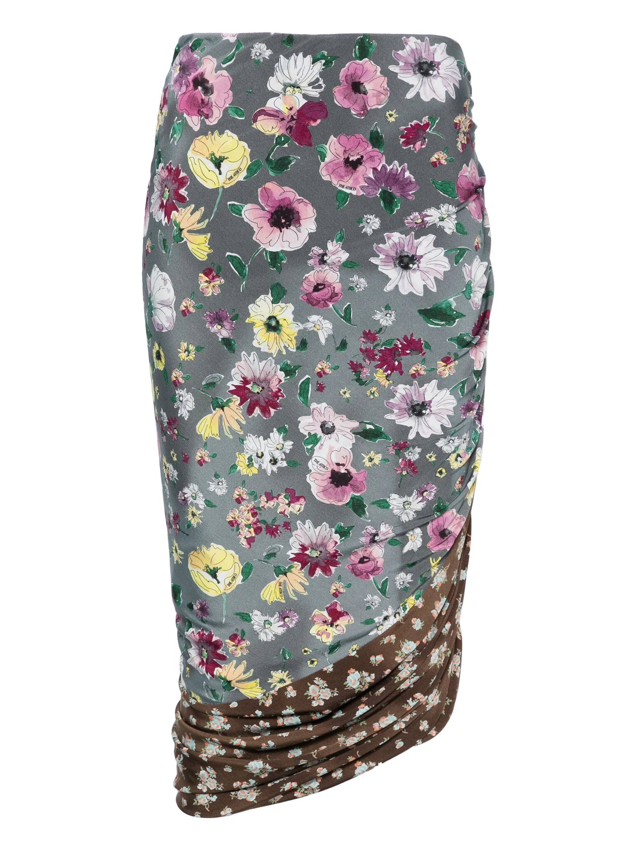 ruched patchwork midi skirt