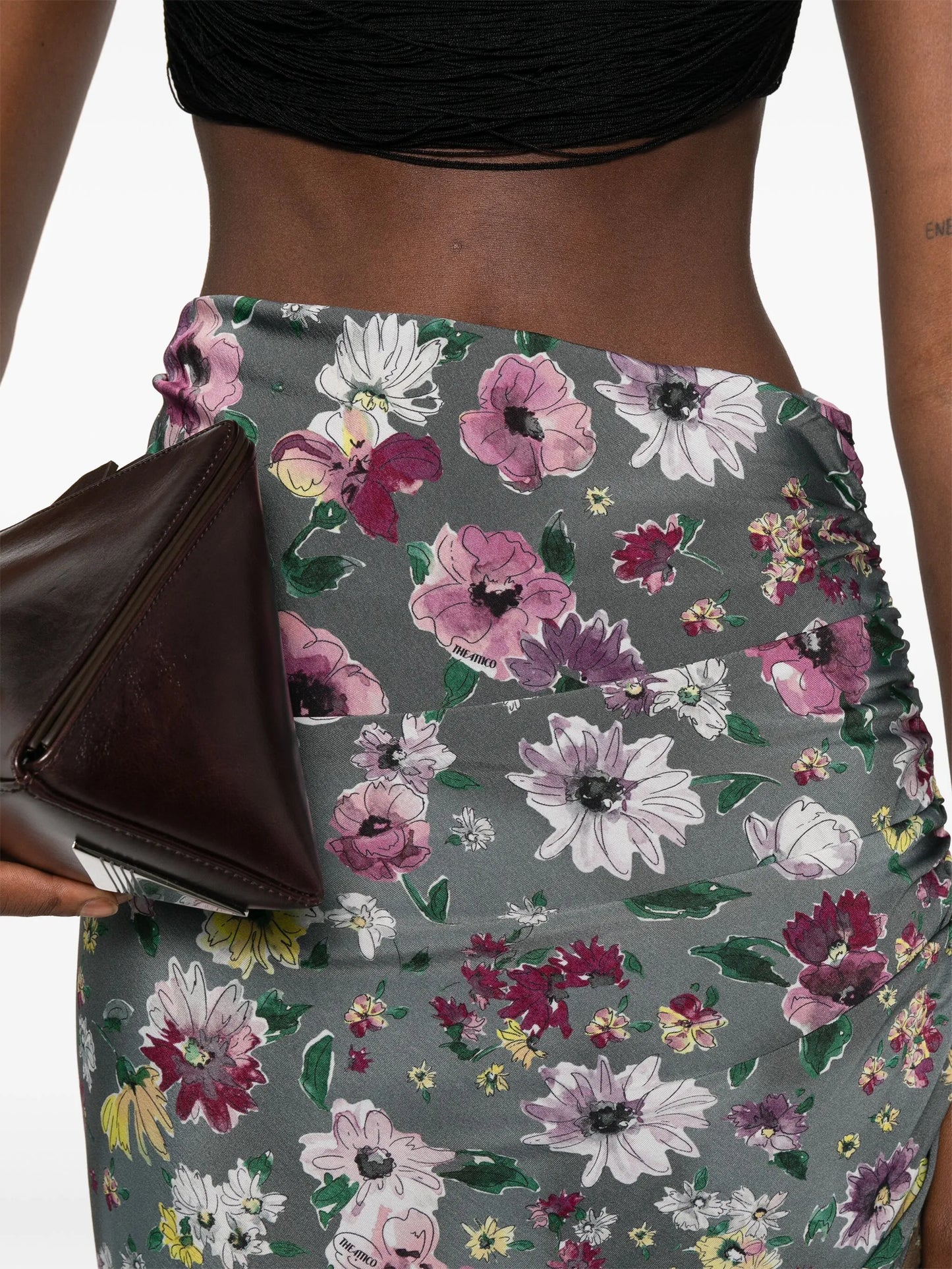 ruched patchwork midi skirt