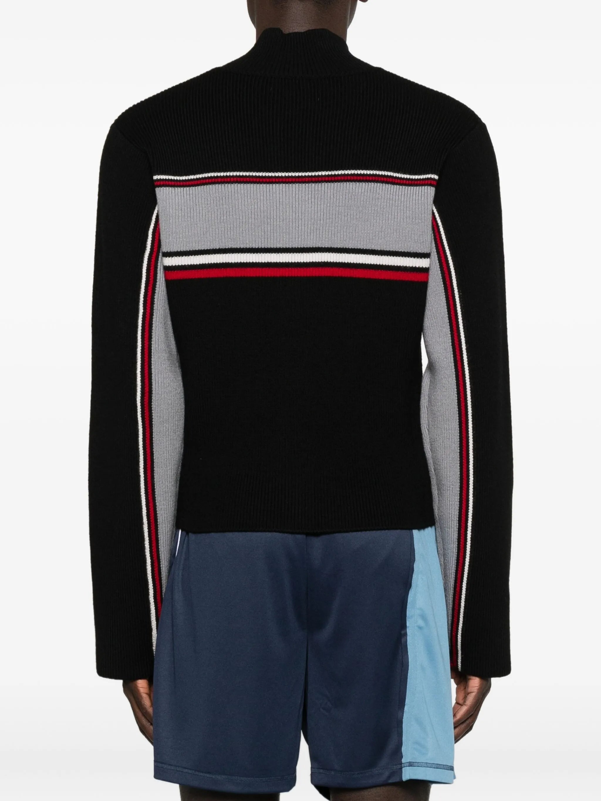 ribbed panelled zip-up jacket