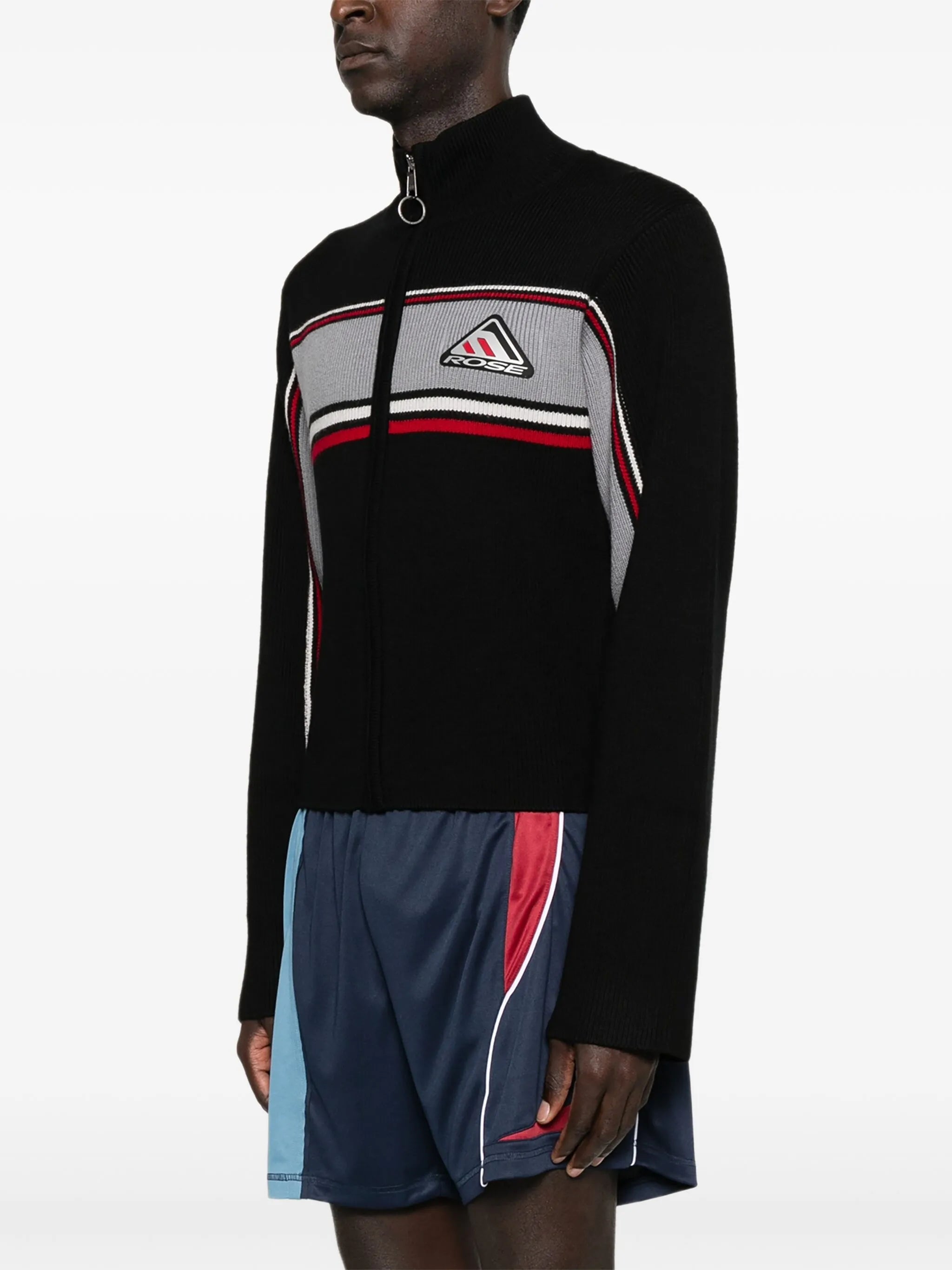 ribbed panelled zip-up jacket