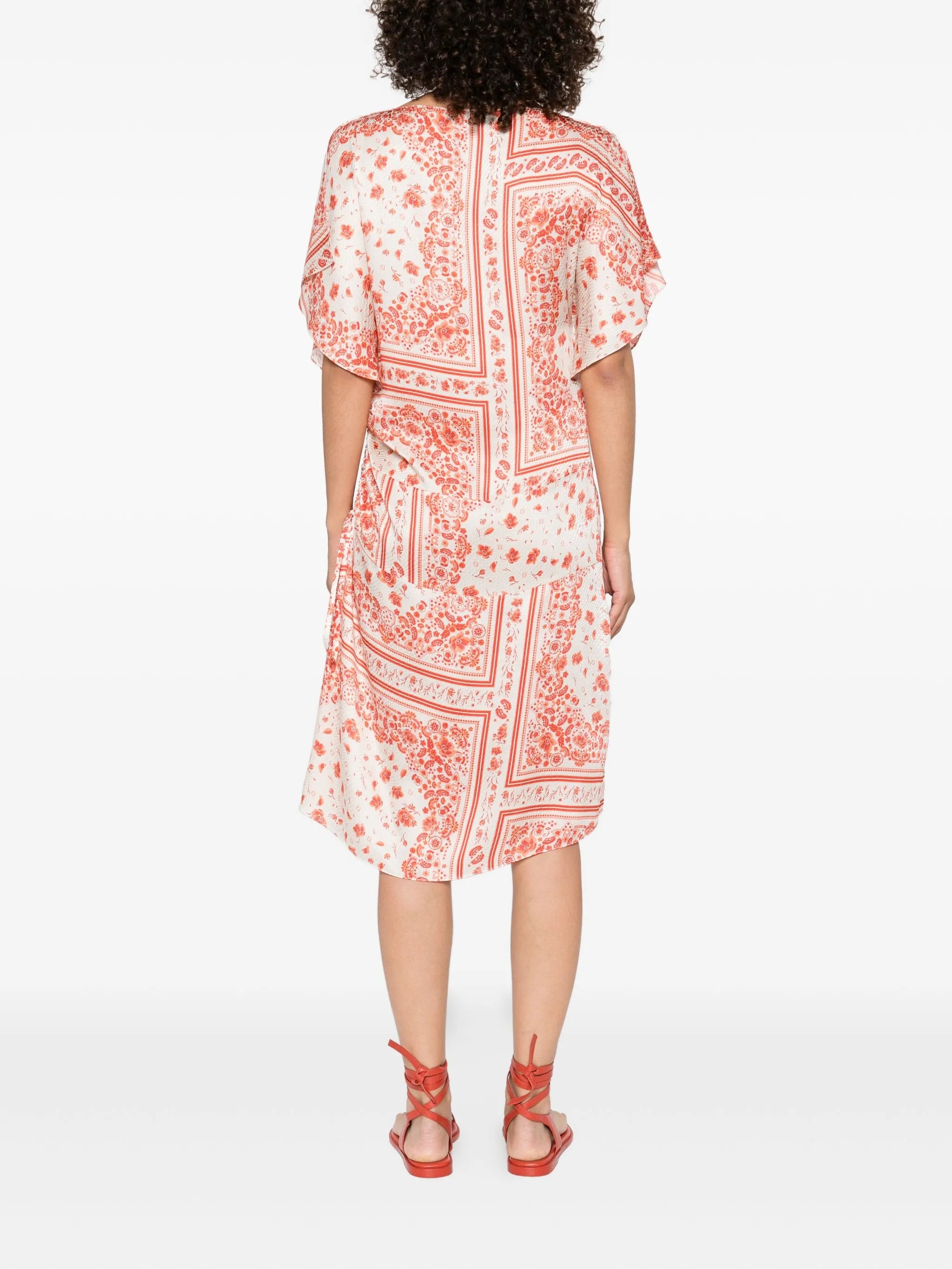 patterned-jacquard drawstring midi dress
