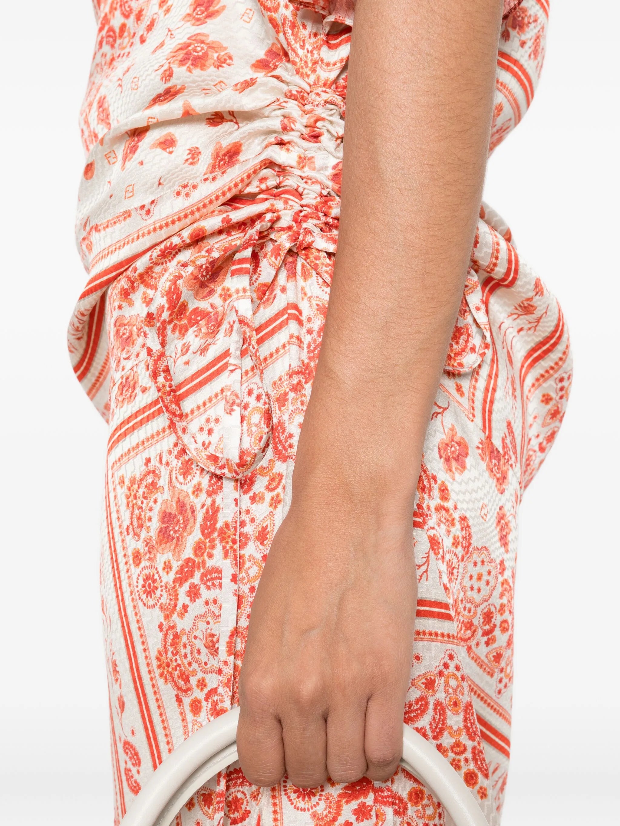 patterned-jacquard drawstring midi dress
